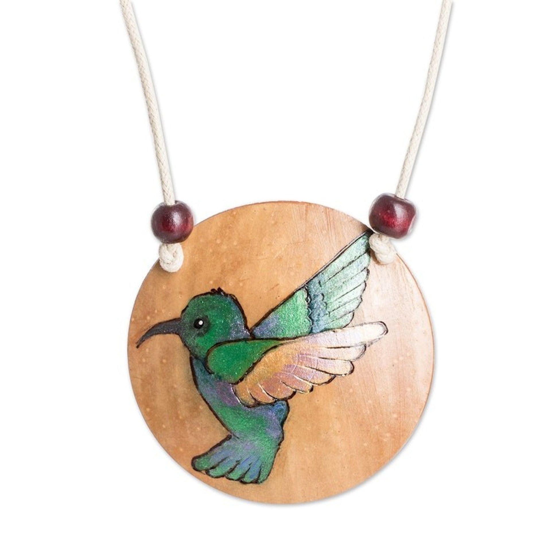 Hand-Painted Calabash Gourd Hummingbird Pendant Necklace 'Harmony Portrayal'
