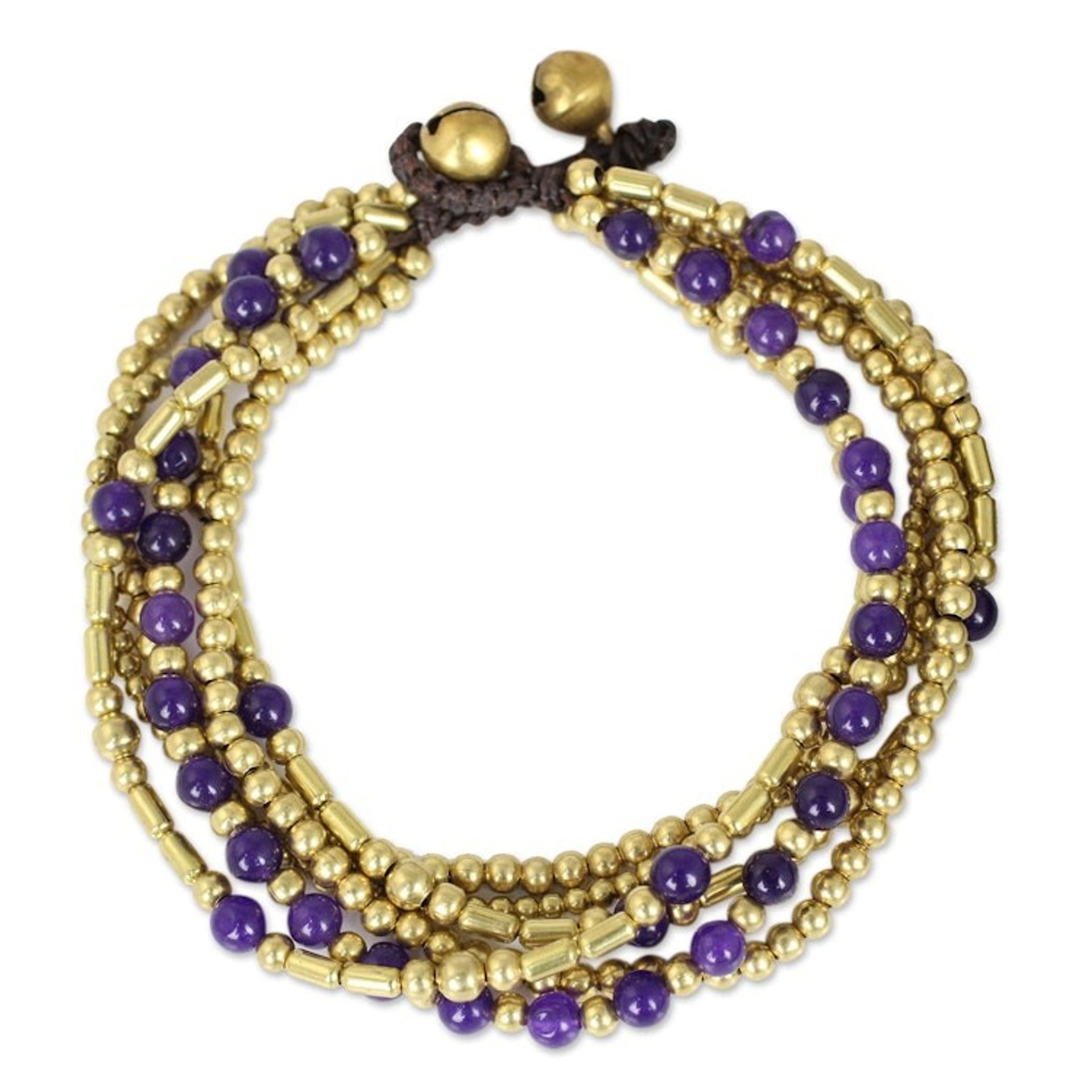 Purple Quartz and Brass Beaded Hand Crafted Bracelet 'Purple Freedom'