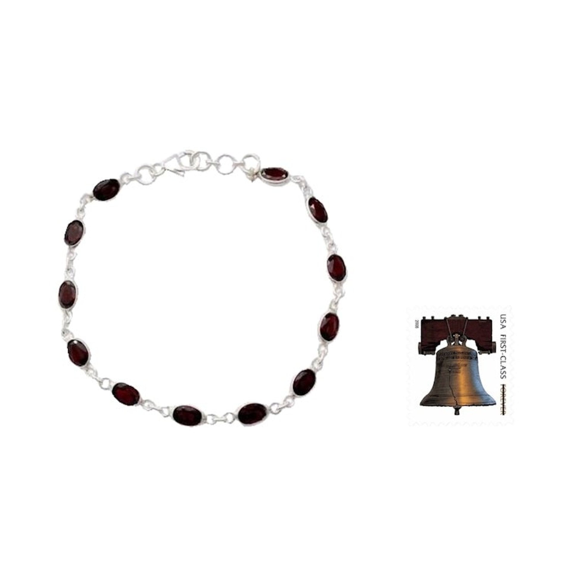 Garnet Tennis Bracelet Sterling Silver Handmade in India 'Romantic Red'