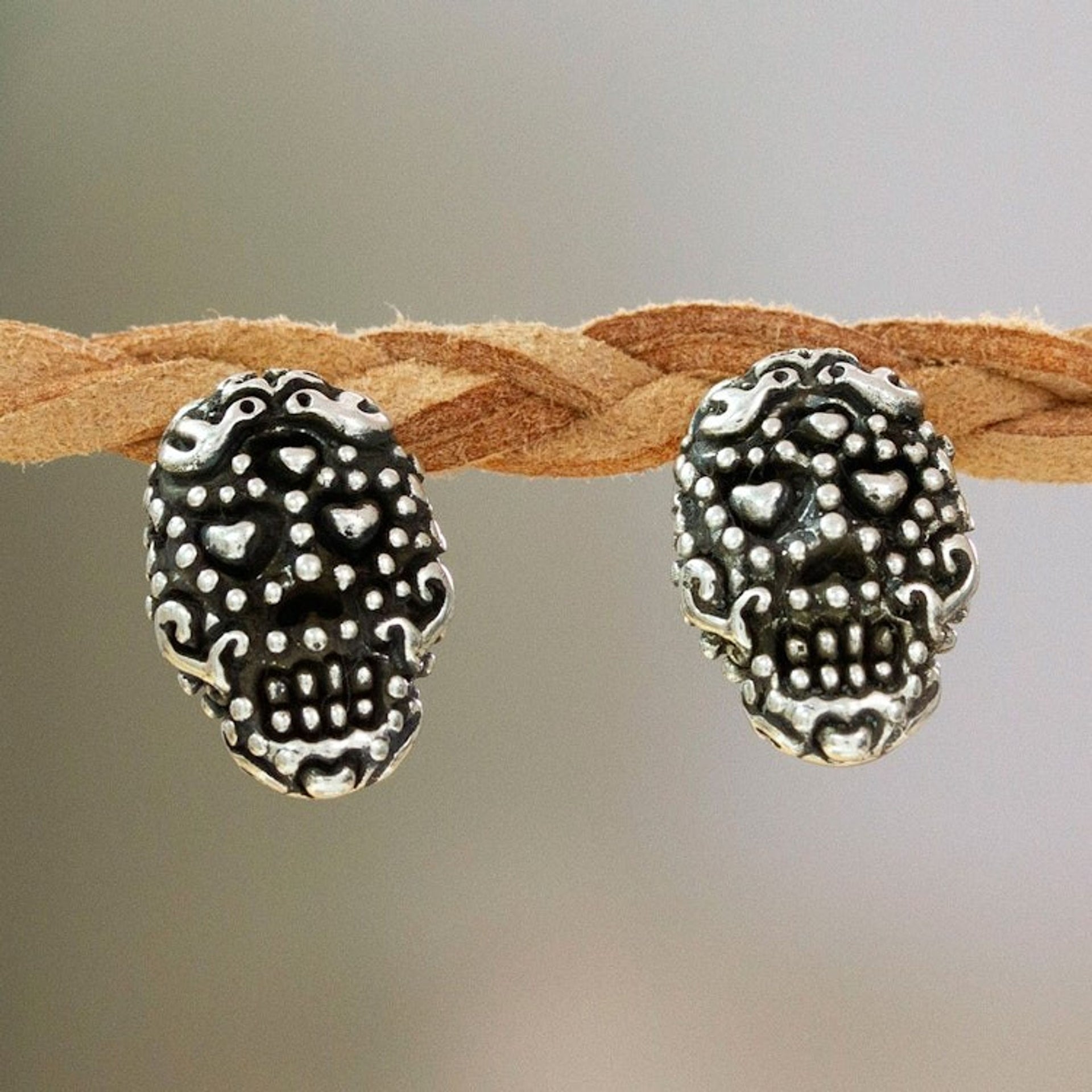 Day of the Dead Folk Art Godfather Button Earrings 'Godfather Skull'