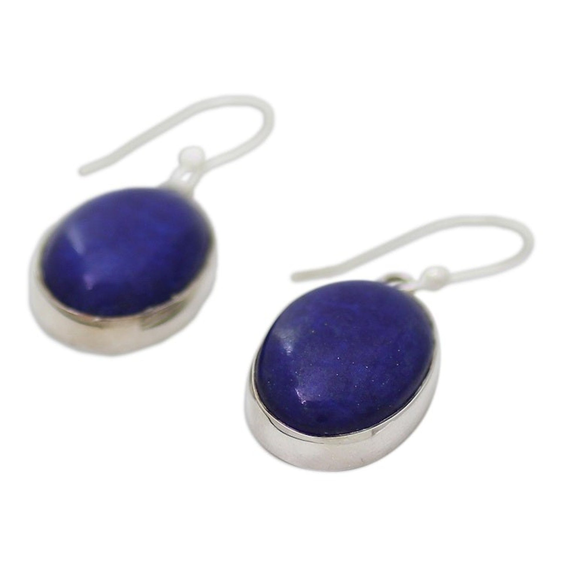 Sterling Silver Lapis Lazuli Dangle Earrings from India 'Oval Seas'