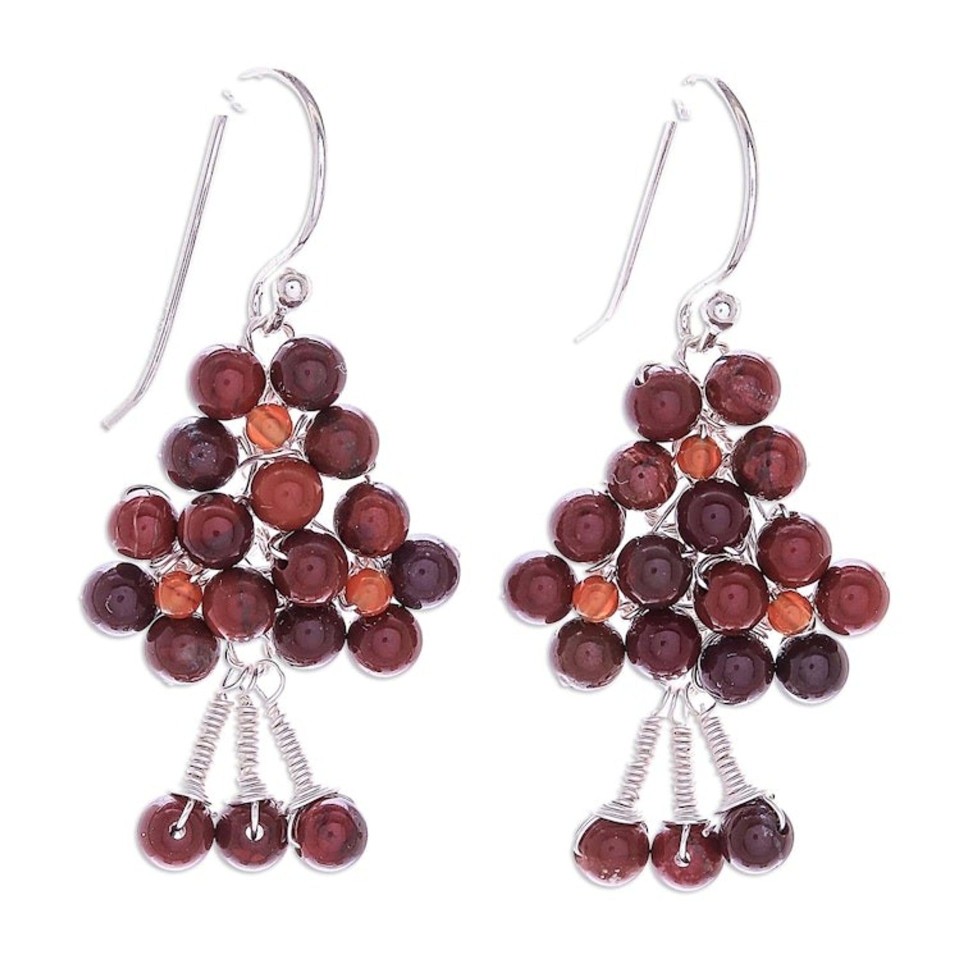 Jasper and Carnelian Beaded Dangle Earrings from Thailand 'Beaded Forest'