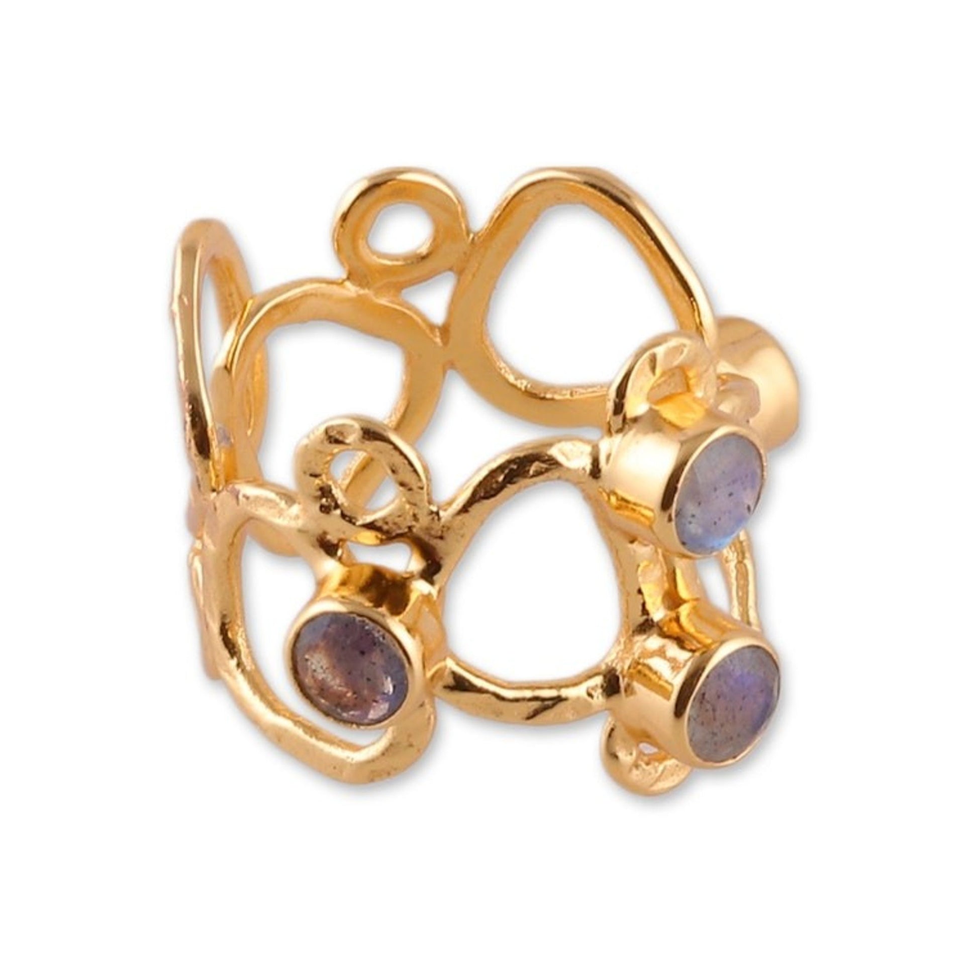Abstract 18k Gold-Plated Natural Labradorite Cocktail Ring 'Enigmatic Fascination'