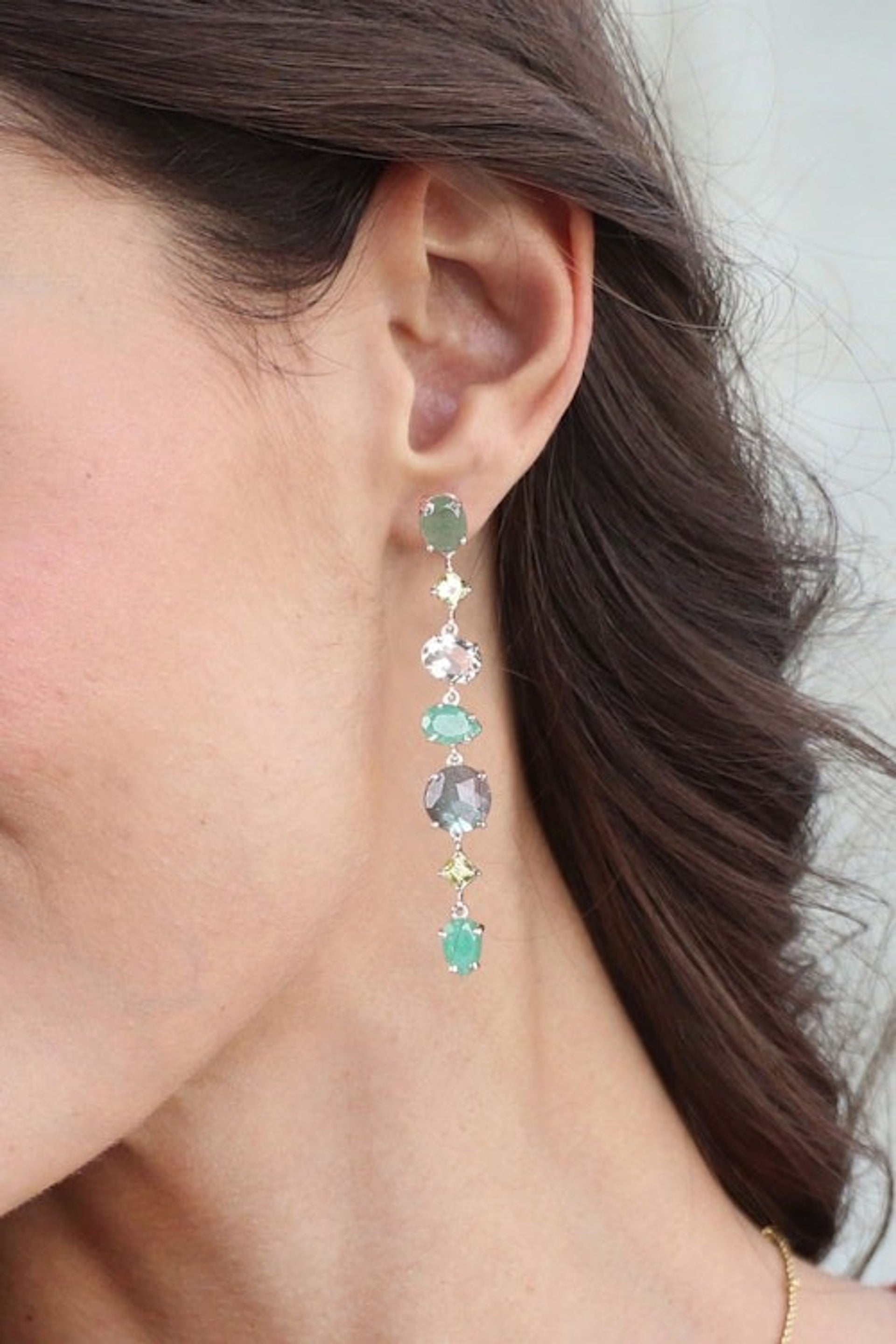 25-Carat Green Multi-Gemstone Dangle Earrings from India 'Enchanted Green'
