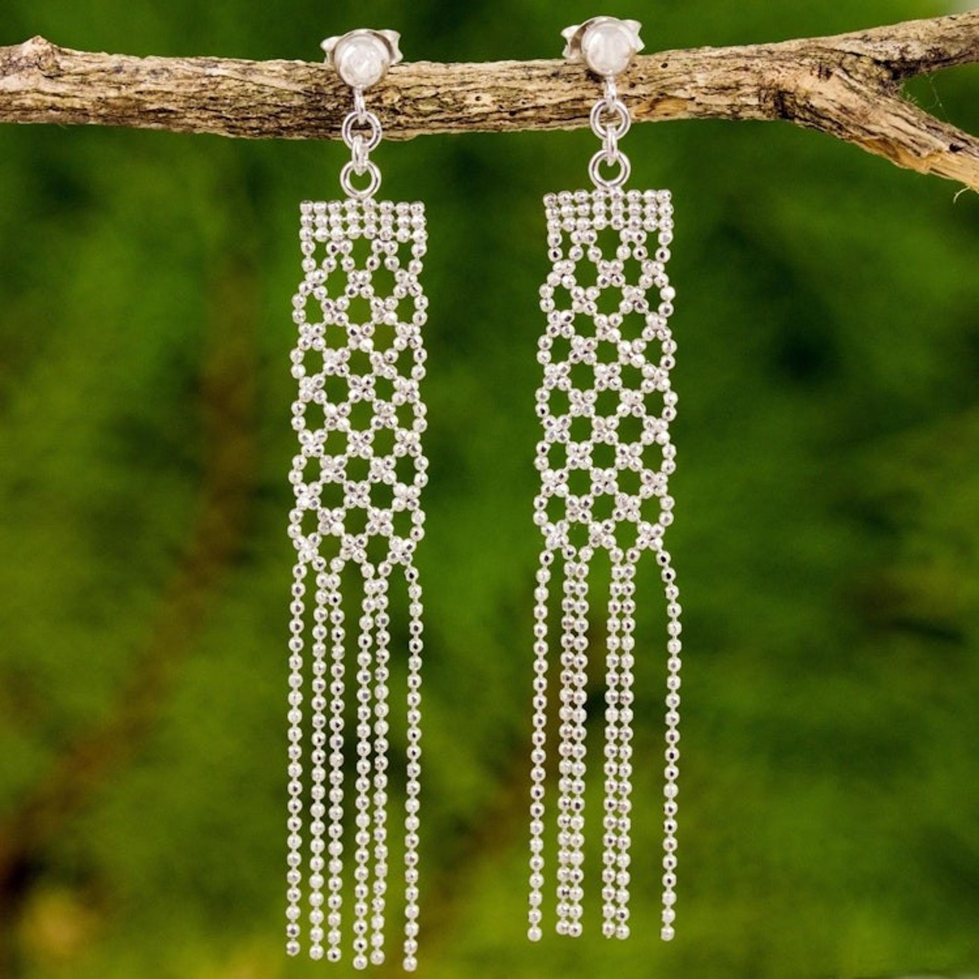 Sterling Silver Waterfall Earrings on Posts from Thailand 'Net Chandeliers'