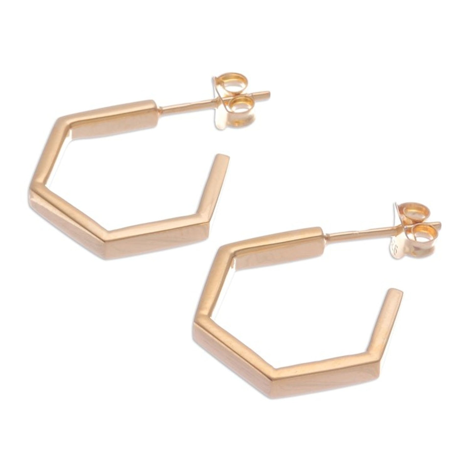 Modern Pentagon-Shaped 18k Gold-Plated Half-Hoop Earrings 'Pentagon of Glory'