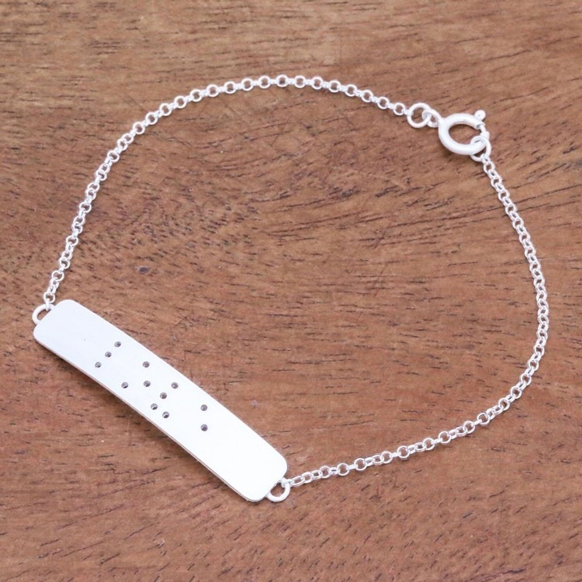 Love-Themed Braille Cutout Sterling Silver Pendant Bracelet 'Love Dots'