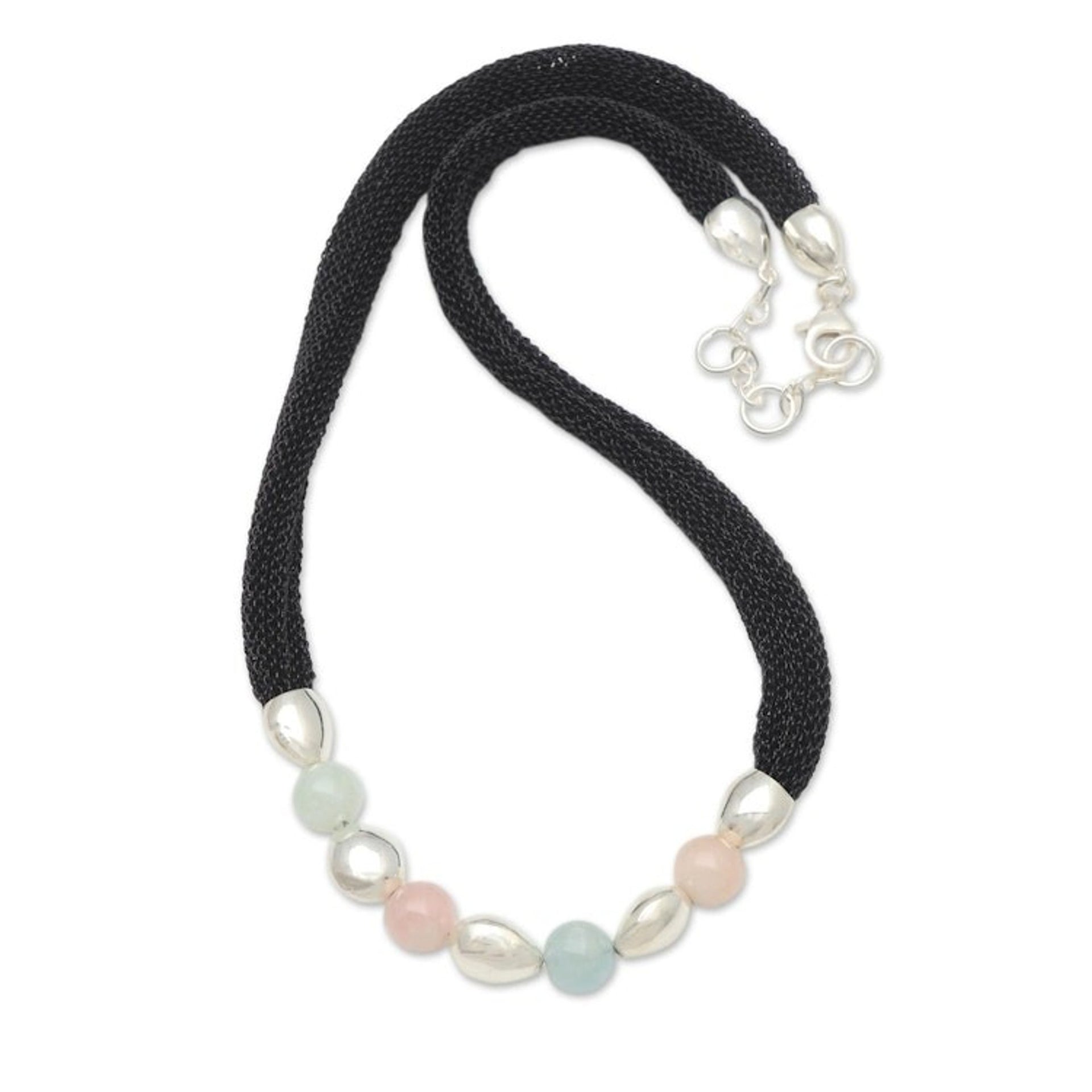 Artisan Crafted Rose Quartz and Beryl Beaded Necklace 'Candy Crush'