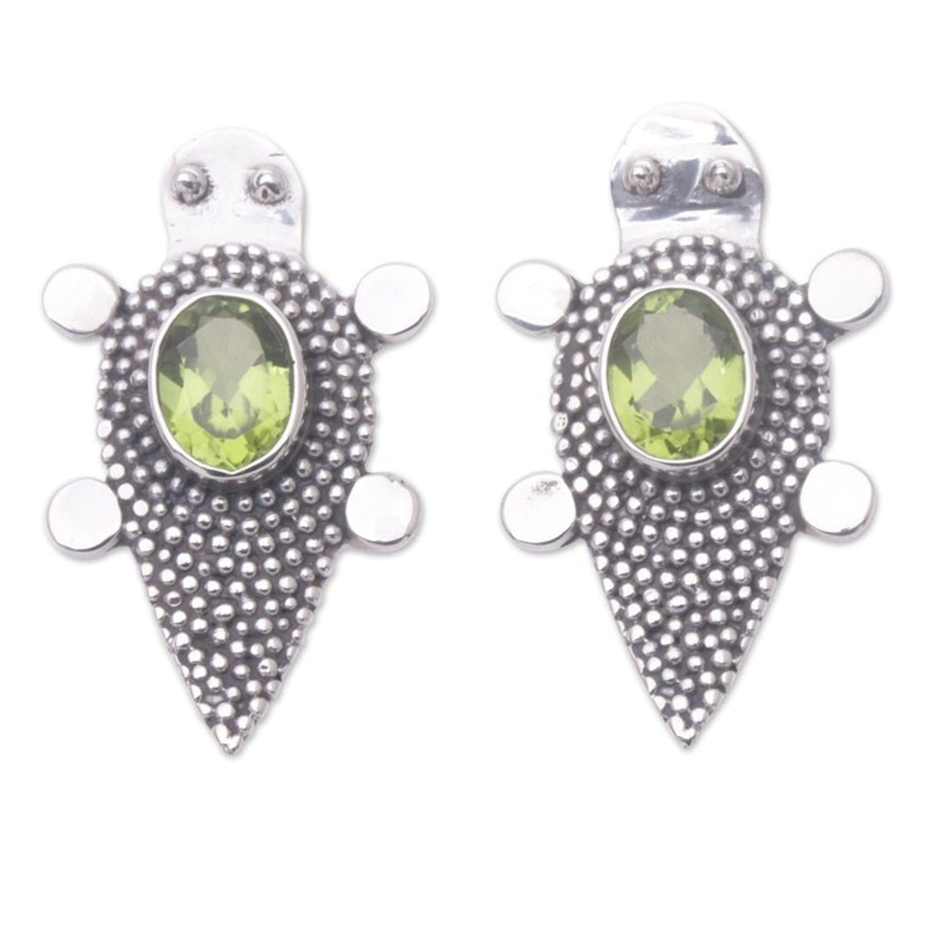Sterling Silver Peridot Tortoise Button Earrings 'Heaven's Green Tortoise'