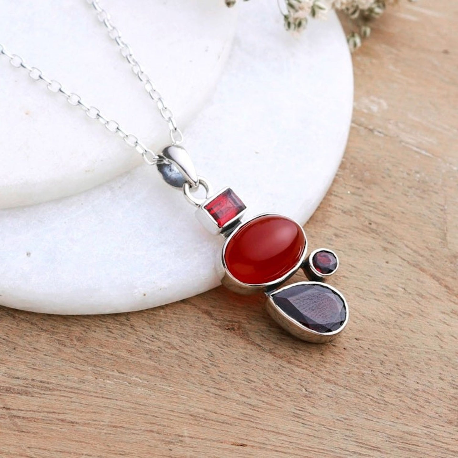 3-Carat Garnet and Natural Carnelian Pendant Necklace 'Crimson Arcadia'