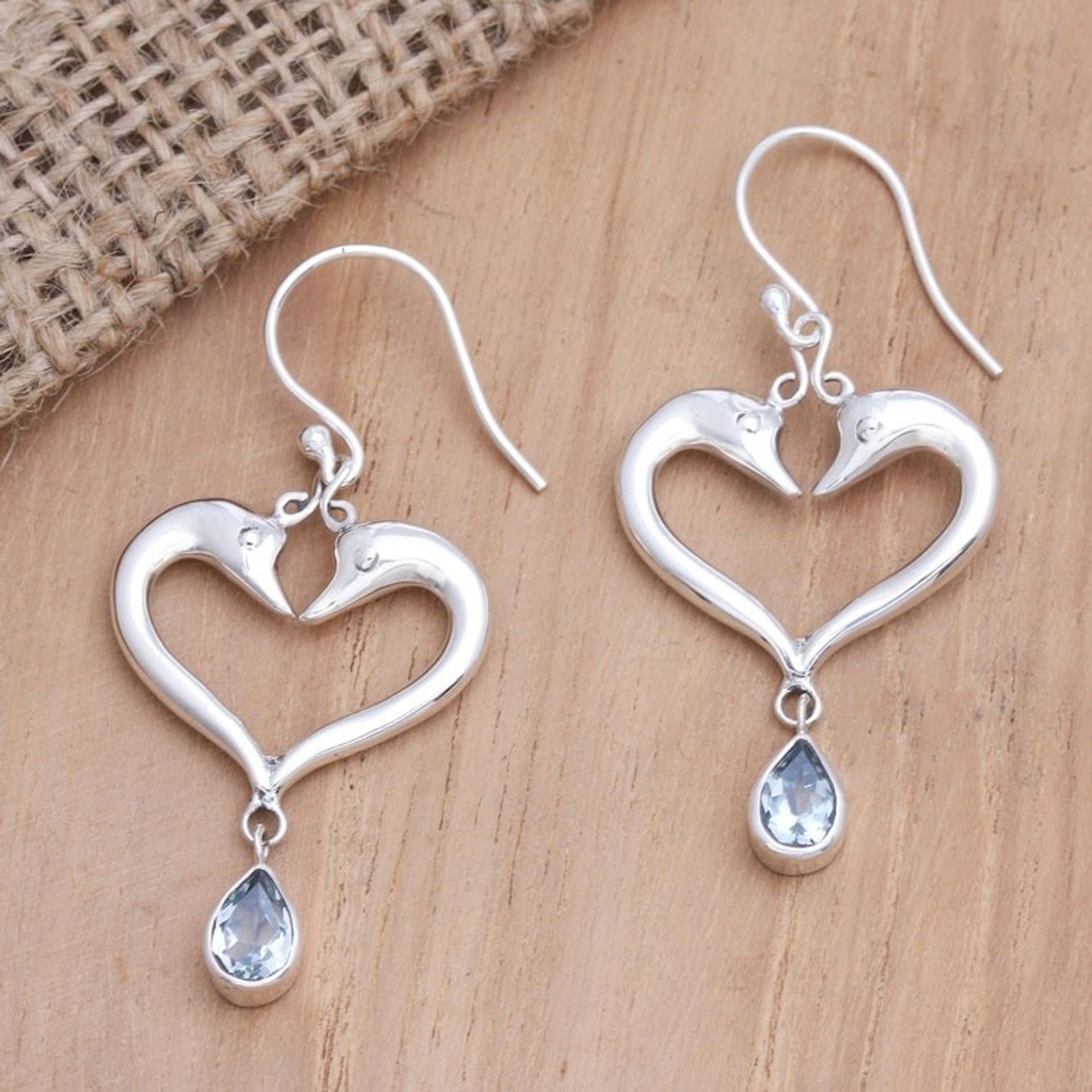 Blue Topaz Dolphin-Motif Dangle Earrings 'Young Romance'