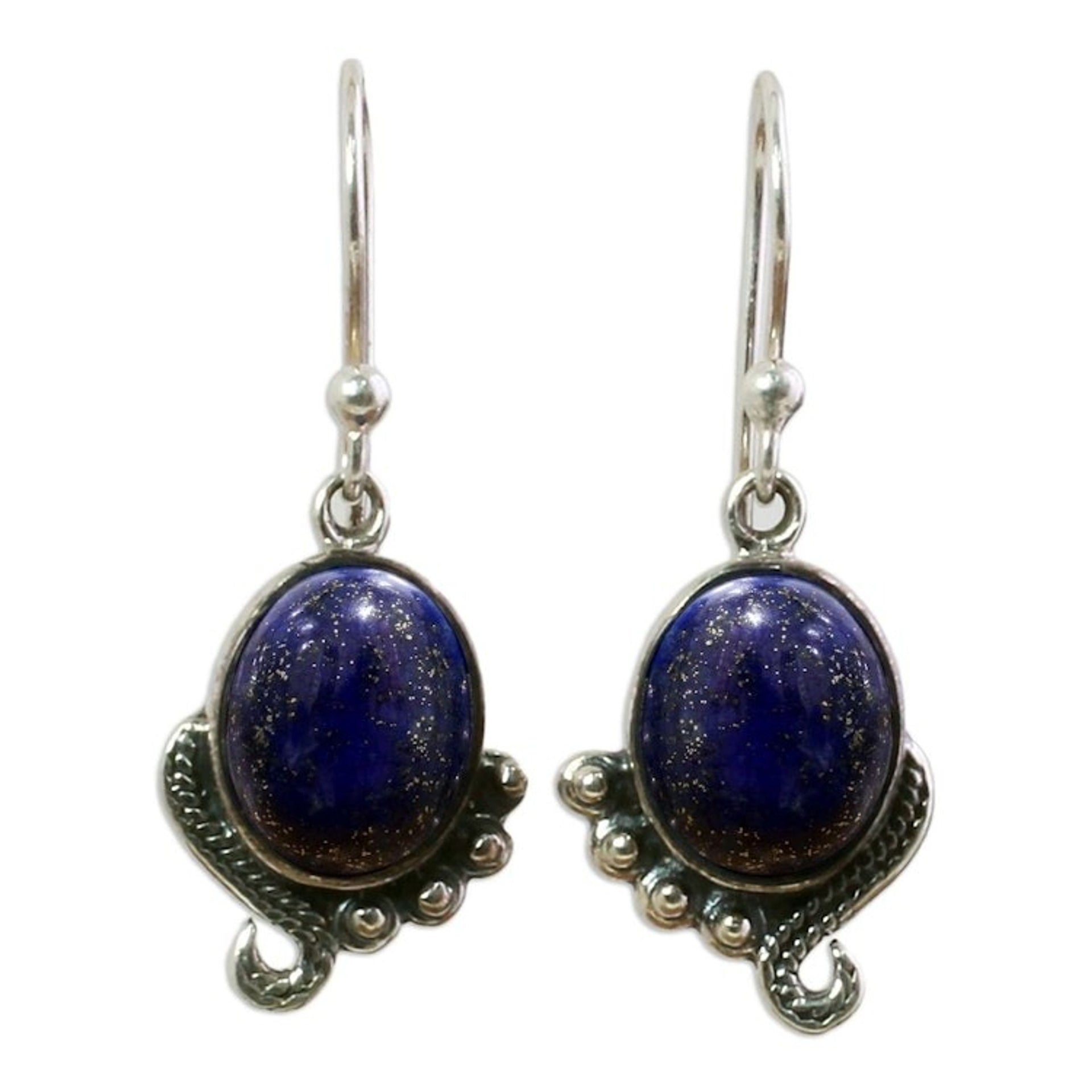 Sterling Silver Lapis Lazuli Dangle Earrings from India 'Indian Delight in Blue'