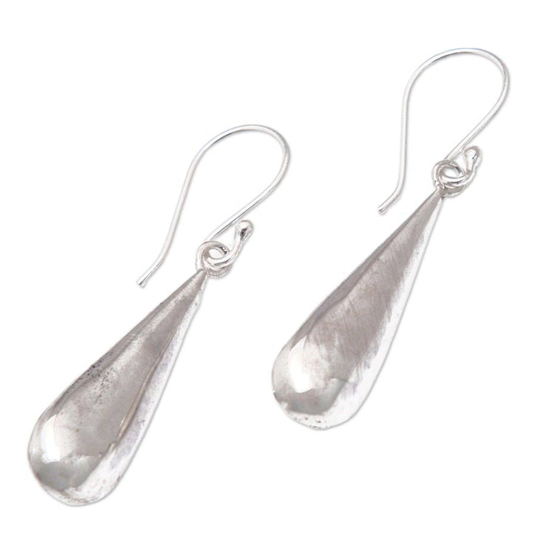High-Polished Drop-Shaped Sterling Silver Dangle Earrings 'Blessed Girl'