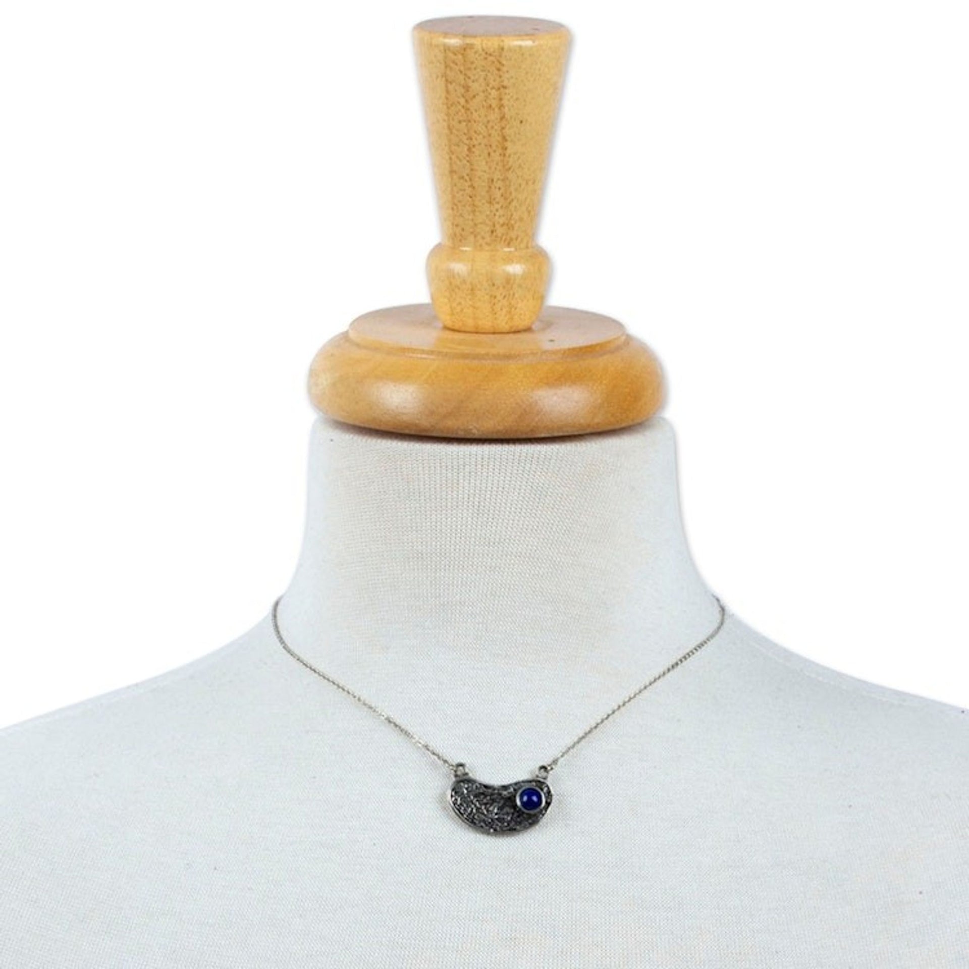 Oxidized and Polished Lapis Lazuli Pendant Necklace 'Medallion of Majesty'
