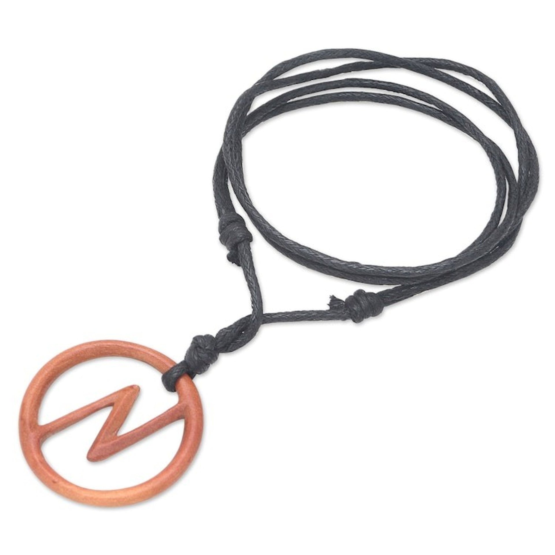 Men's Sawo Wood Bolt Pendant Necklace with Cotton Cord 'Balinese Bolt'