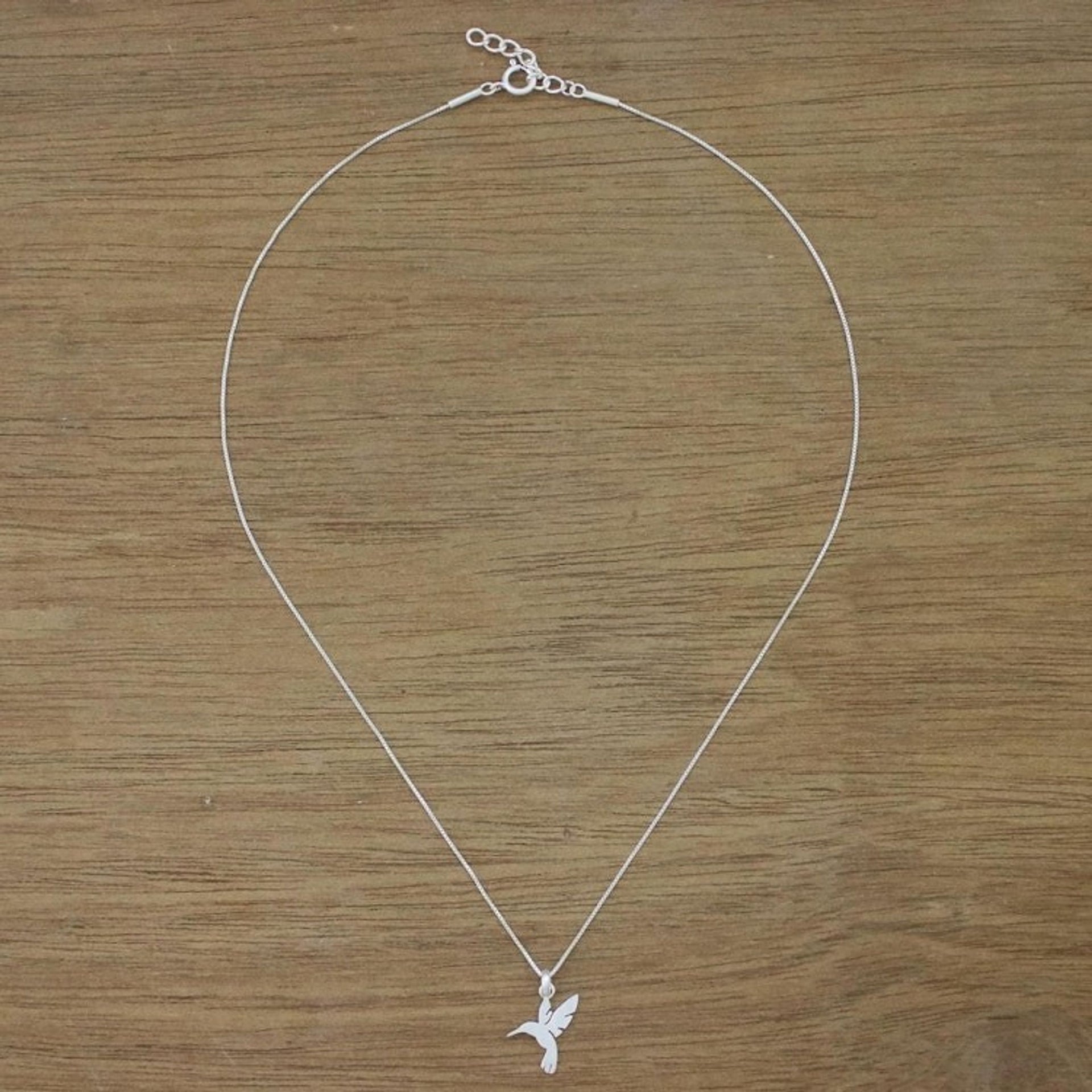 Sterling Silver Hummingbird Pendant Necklace from Thailand 'Fluttering Hummingbird'