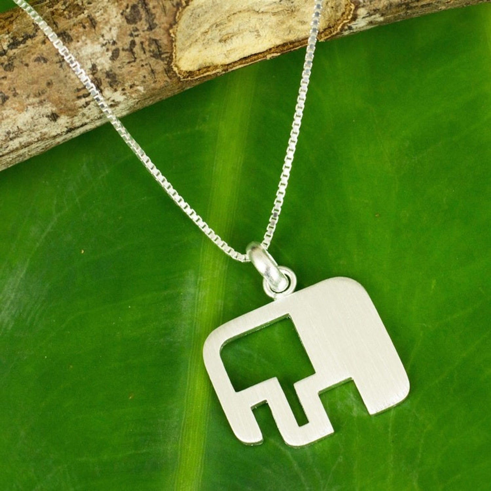 Artisan Crafted Silver Elephant Necklace from Thailand 'Elephant Geometry'