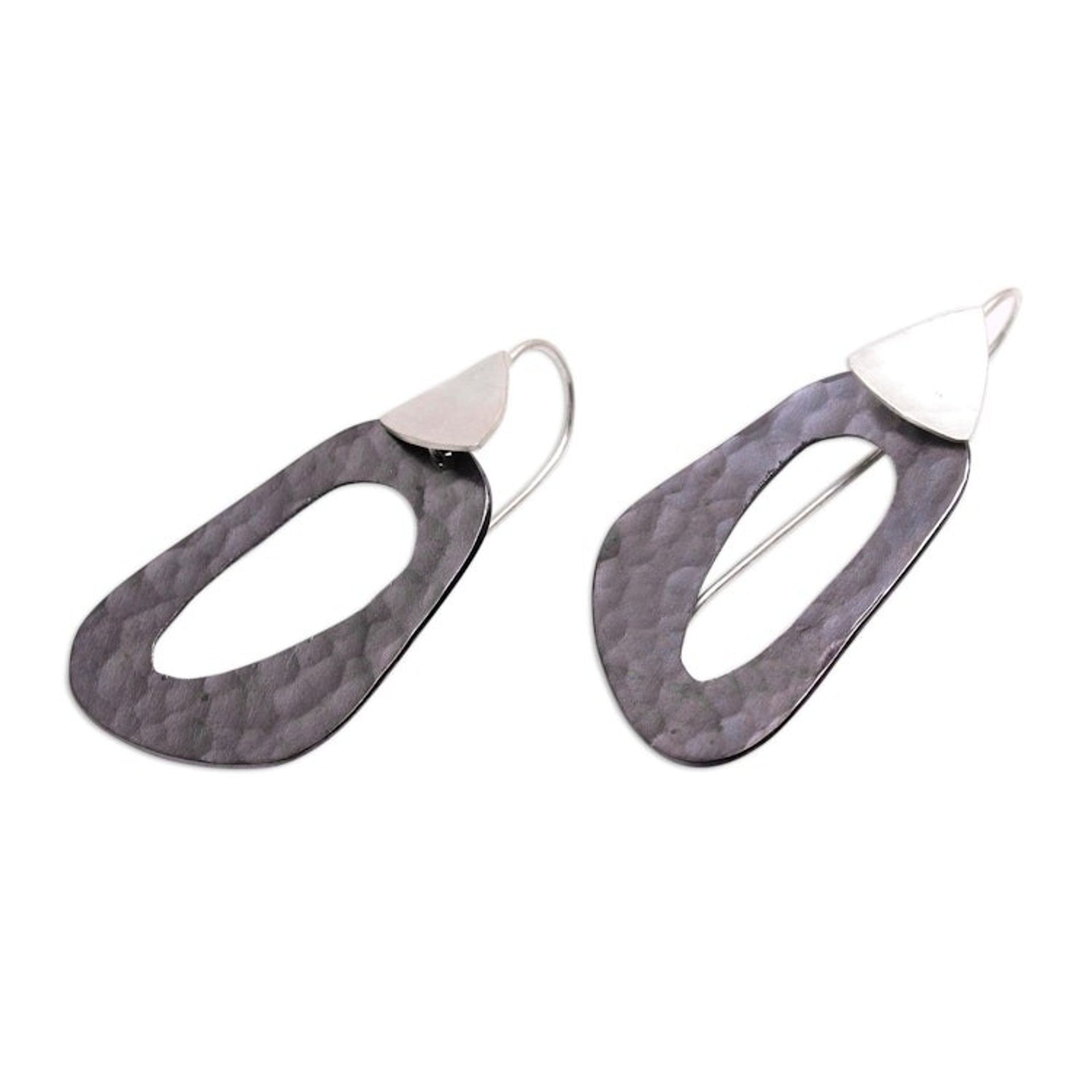 Abstract Sterling Silver and Dark Copper Dangle Earrings 'Dark Lakes'