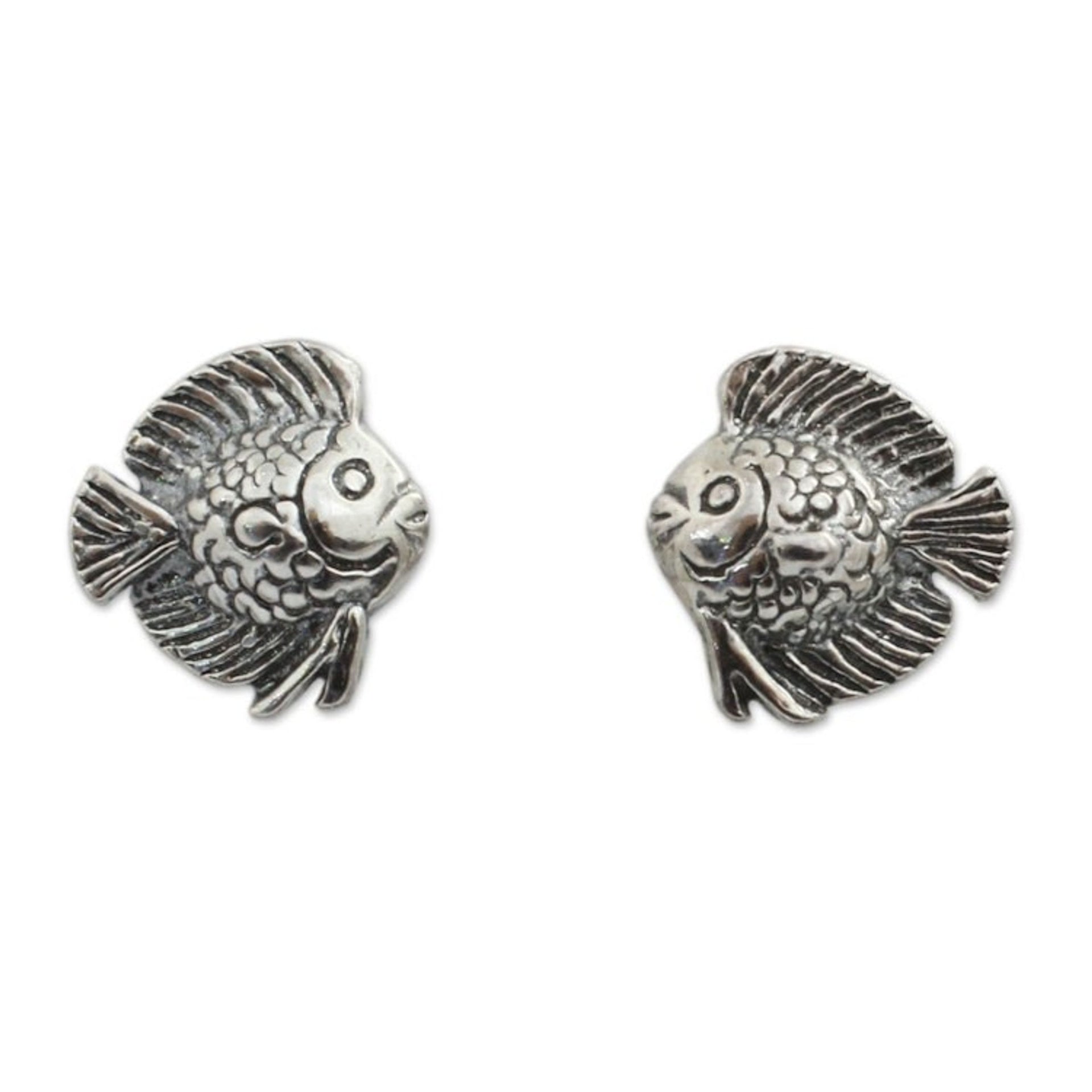 Small Fish Button Earrings in Sterling Silver 'Happy Fish'