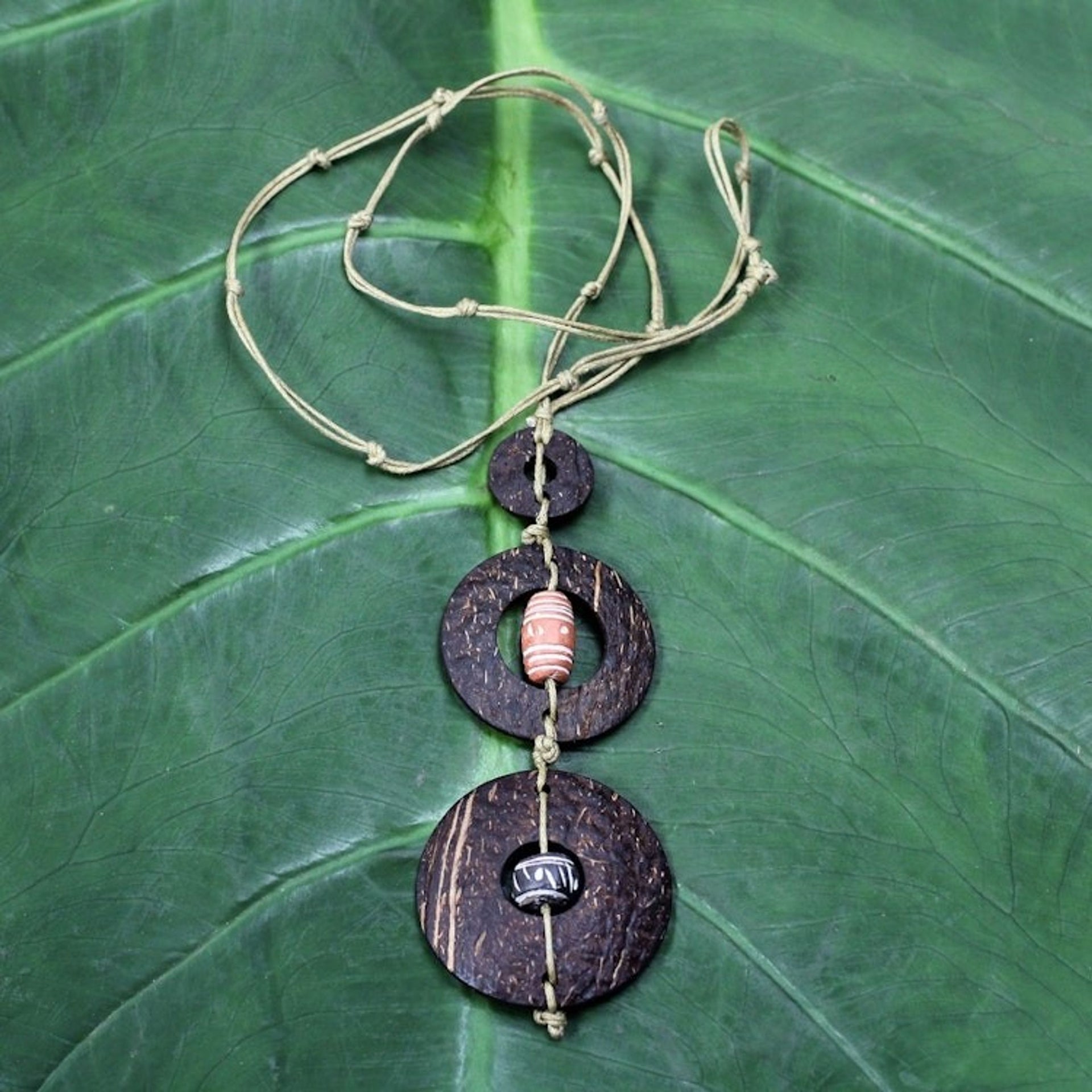 Coconut Shell Pendant Necklace 'Bold Africa'