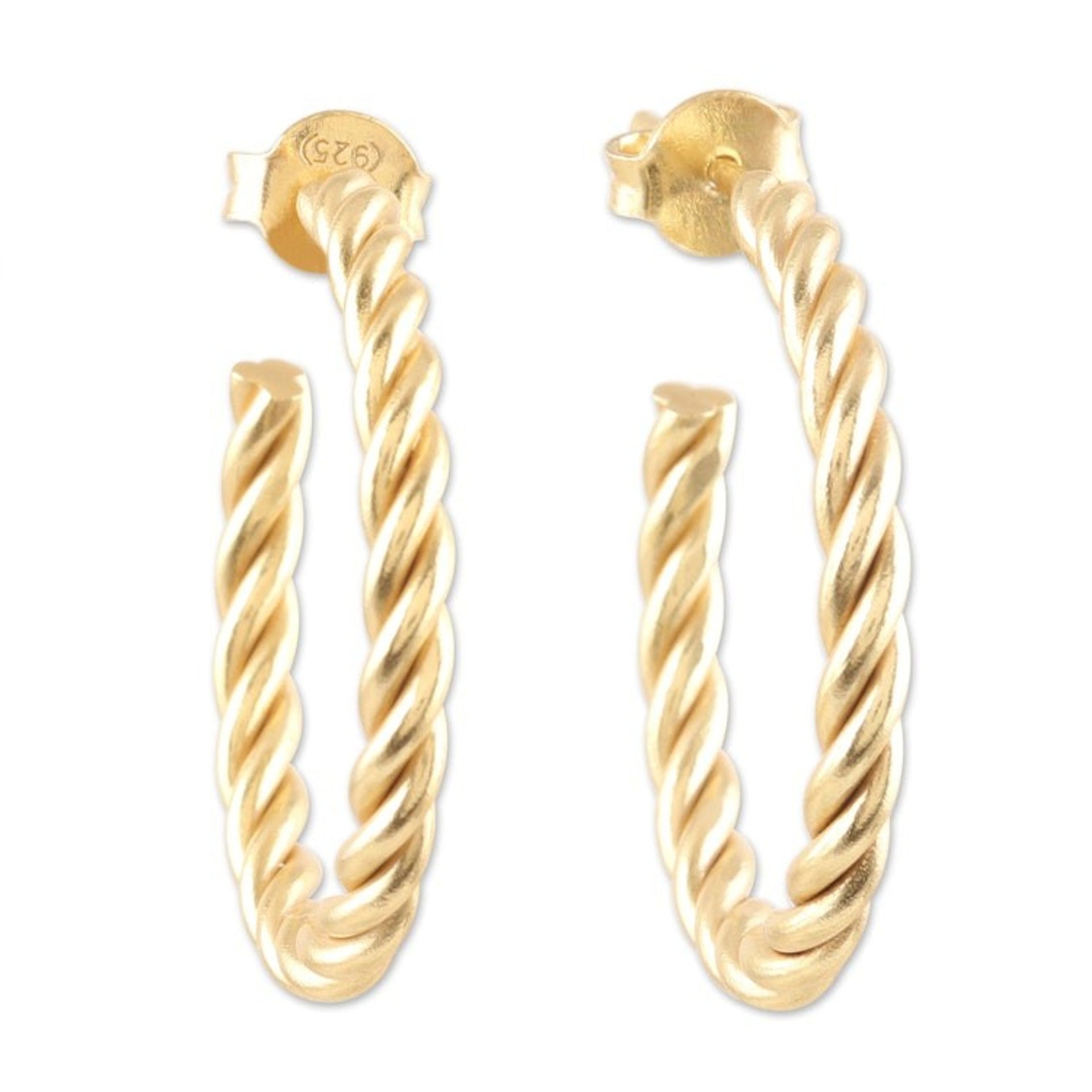Rope Motif 22k Gold Plated Half-Hoop Earrings 'Twist of Fate'