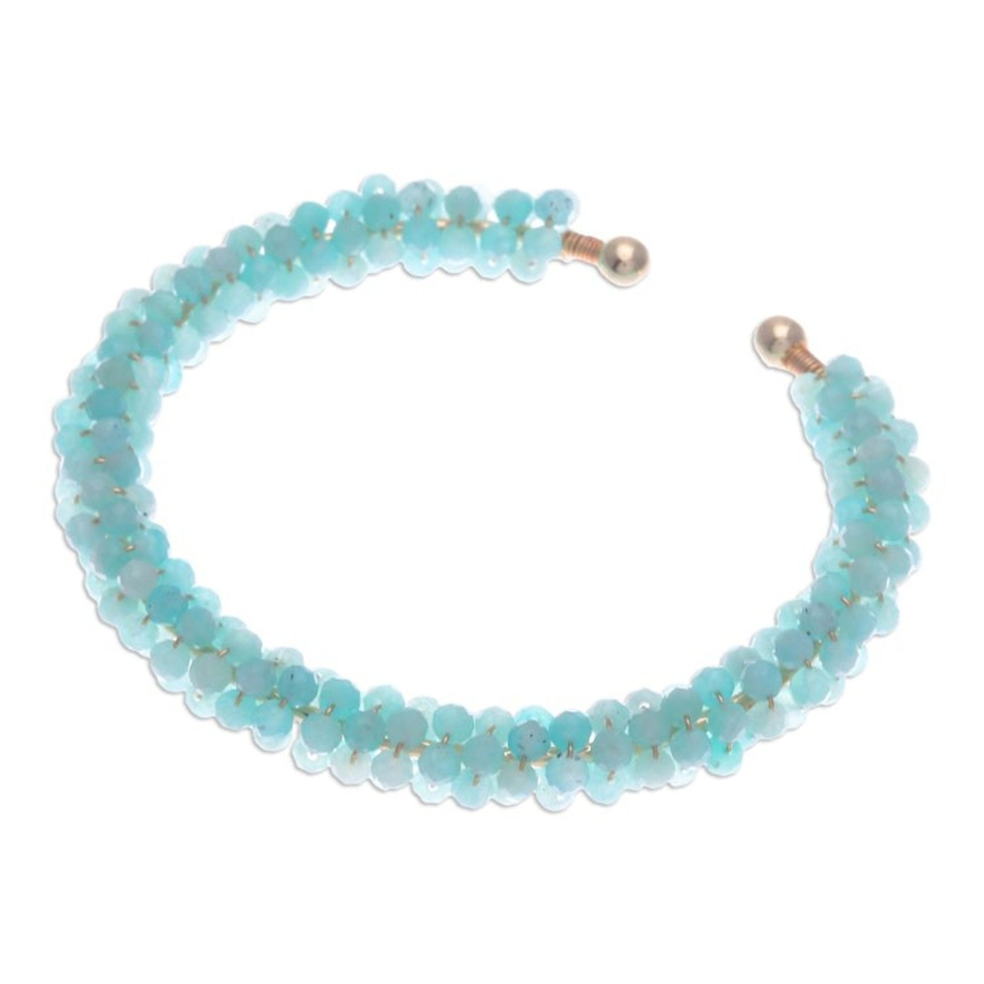 Quartz Copper Wire Beaded Cuff Bracelet with Brass Fixtures 'Breathtaking Beauty'