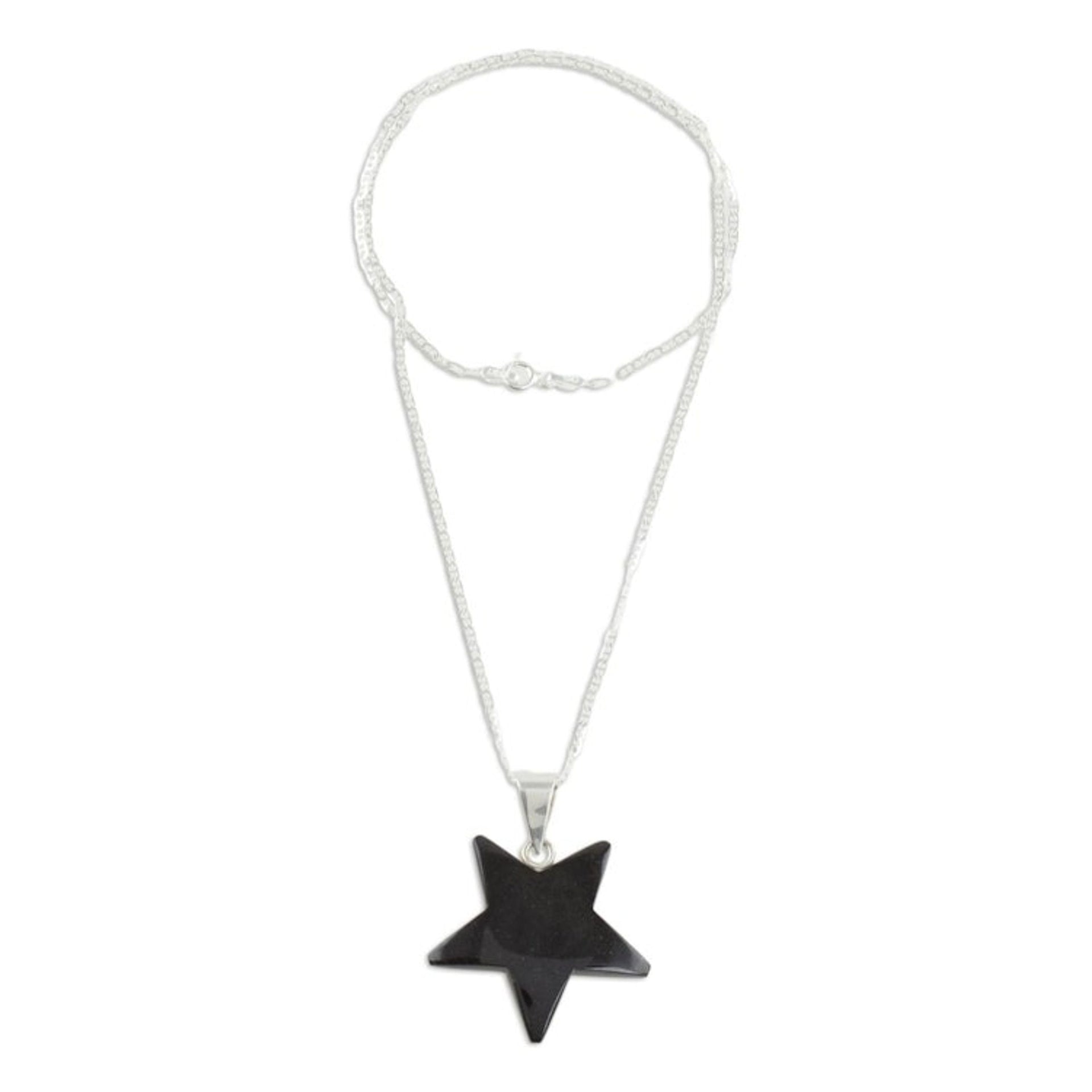 Jade Star Pendant Necklace in Black from Guatemala 'Stellar Light in Black'