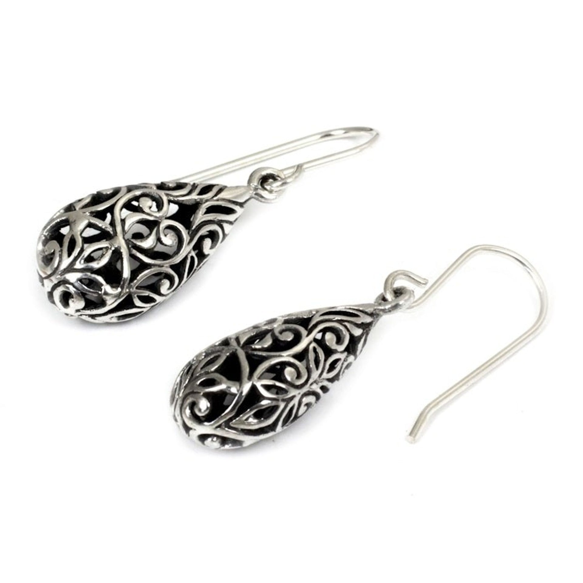 Unique Thai Sterling Silver Dangle Earrings 'Forest Tear'
