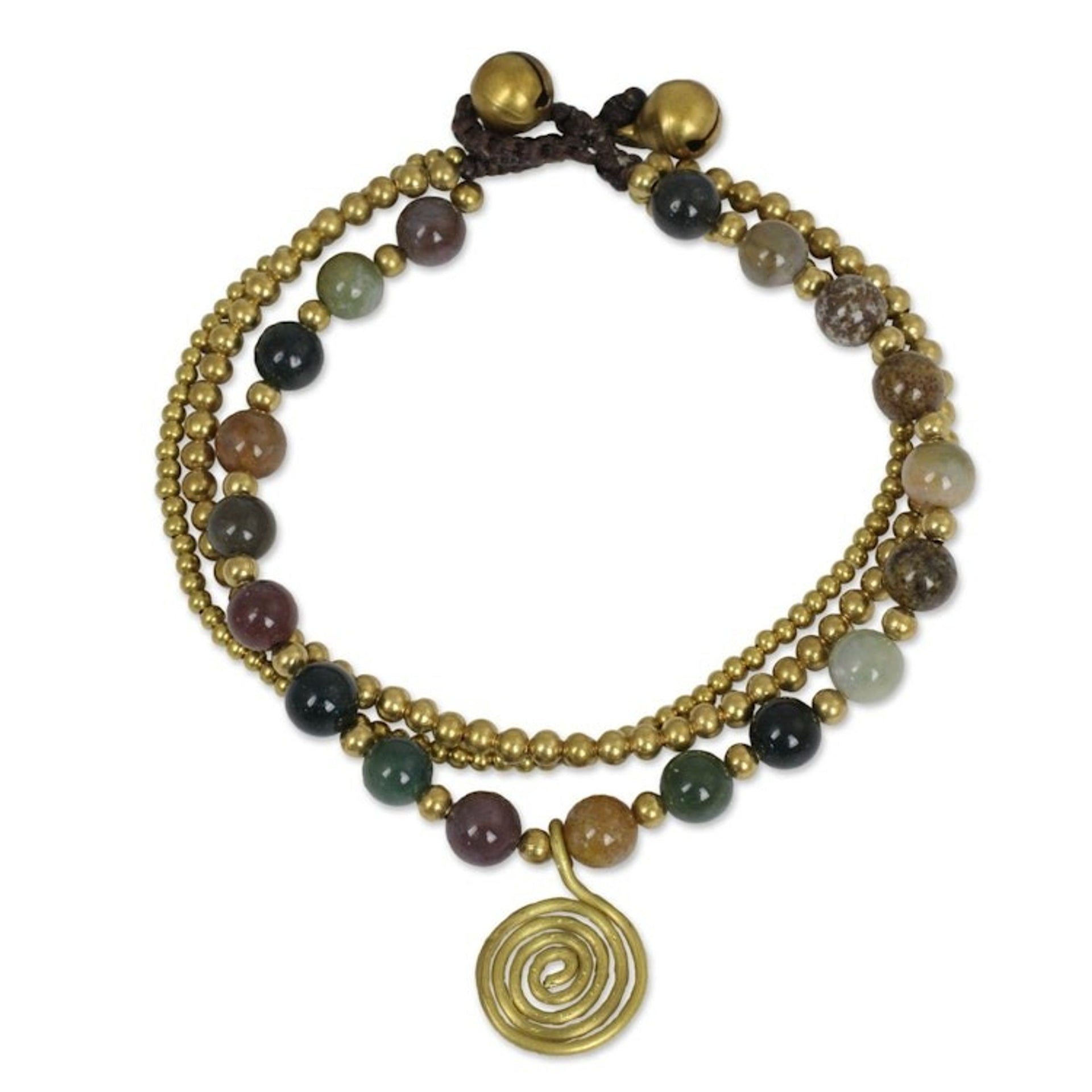 Thai Beaded Jasper and Brass Bracelet 'Harmonious Blend'
