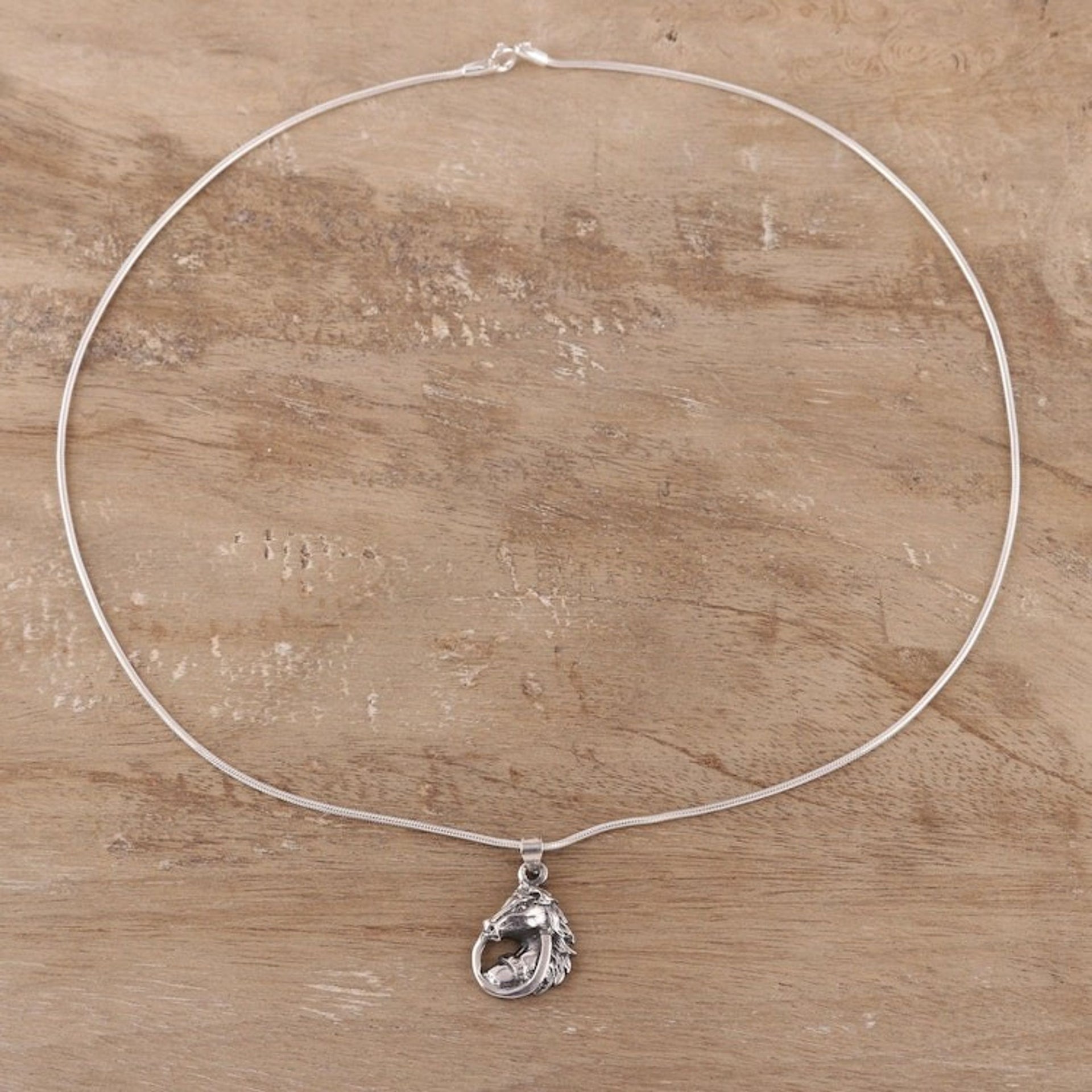 Men's Sterling Silver Horse Pendant Necklace from India 'Lucky Horse'