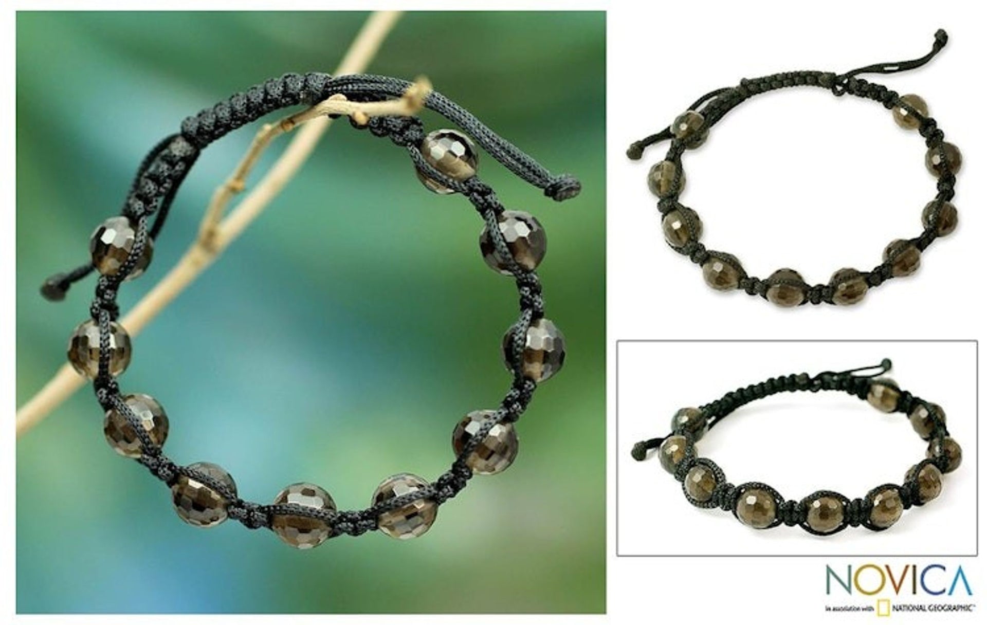 Smoky Quartz Shambhala-style Bracelet 'Joyful Oneness'