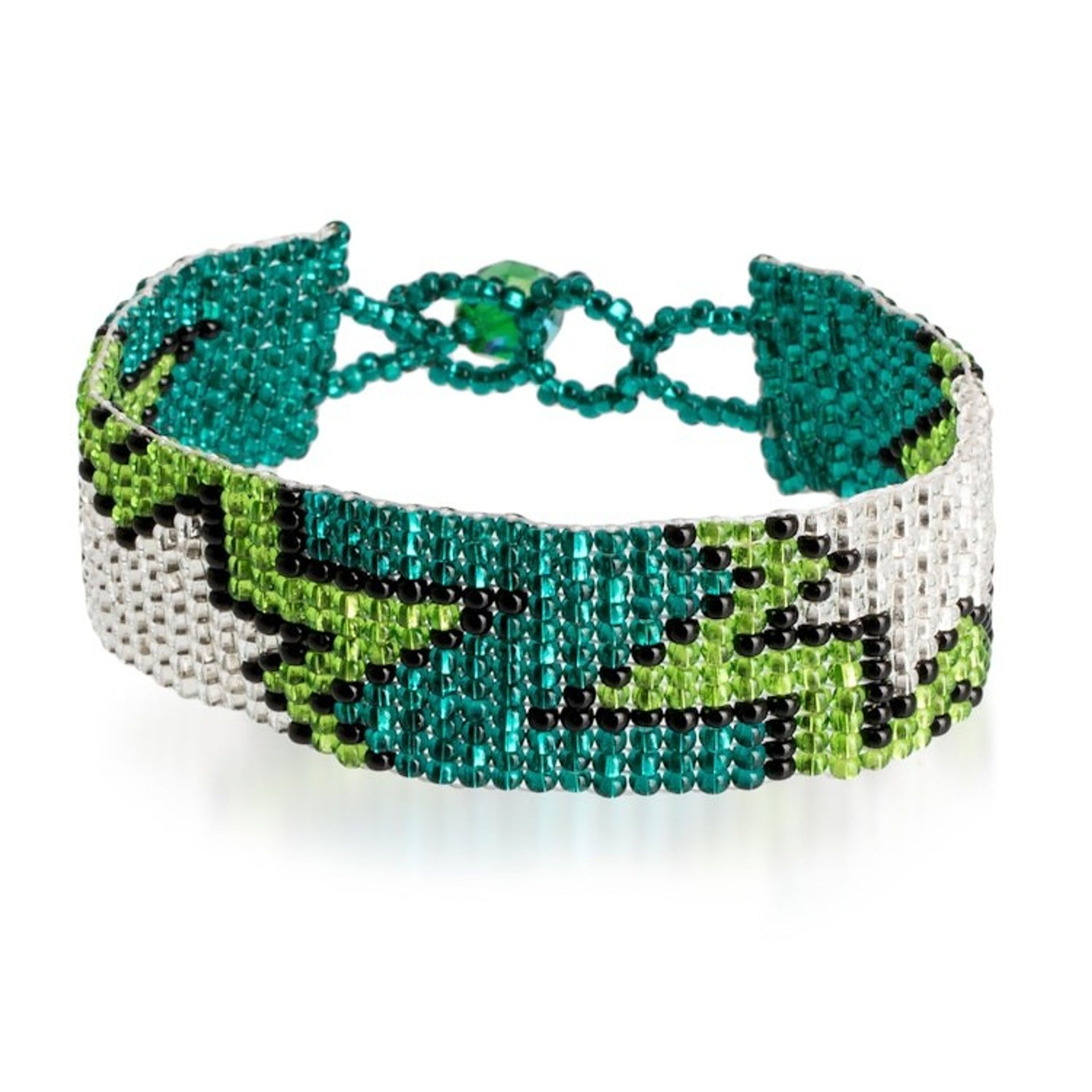 Starry Turquoise and Green Glass Beaded Wristband Bracelet 'Island Blast'