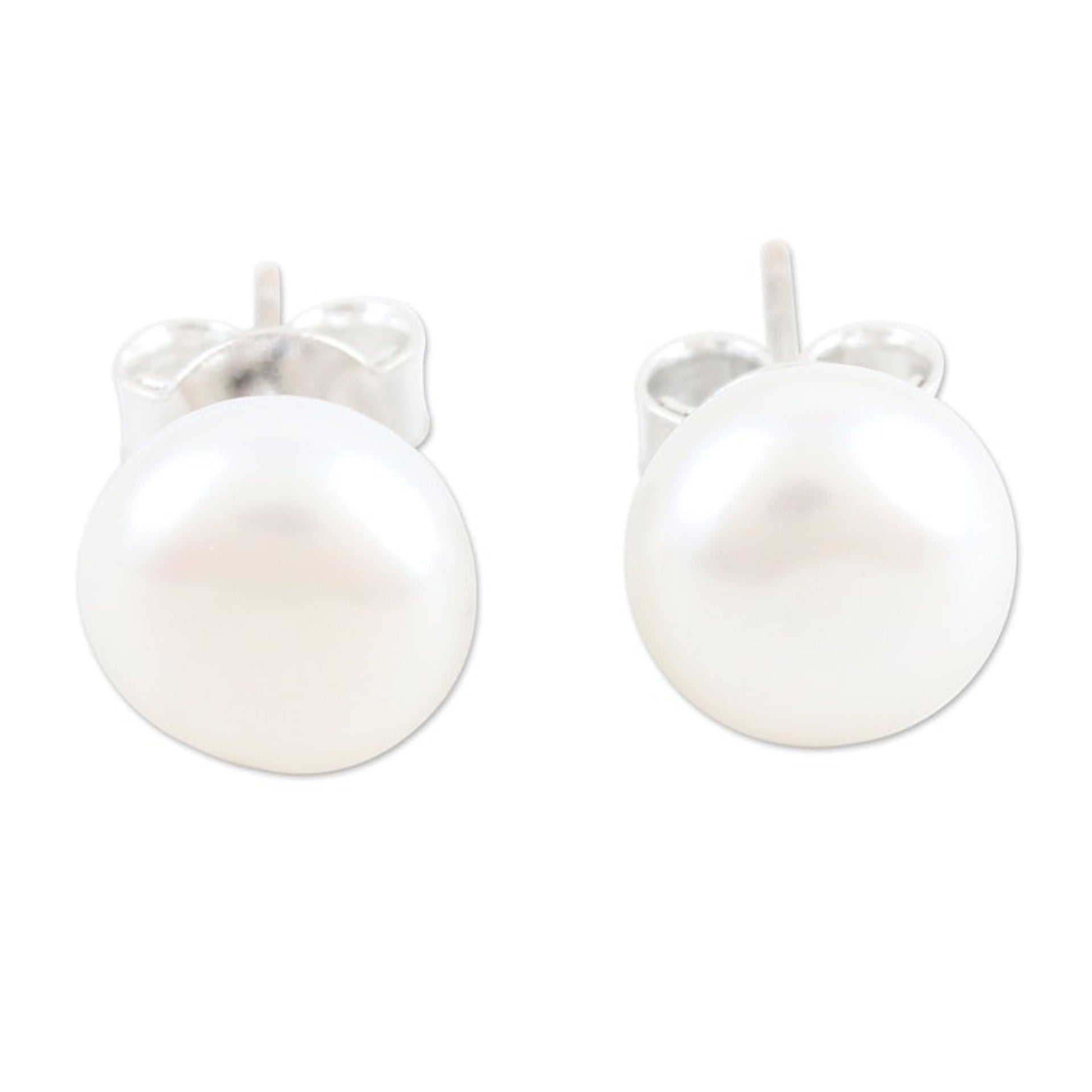 Cultured Pearl and Sterling Silver Stud Earrings from India 'Love Me Tender'
