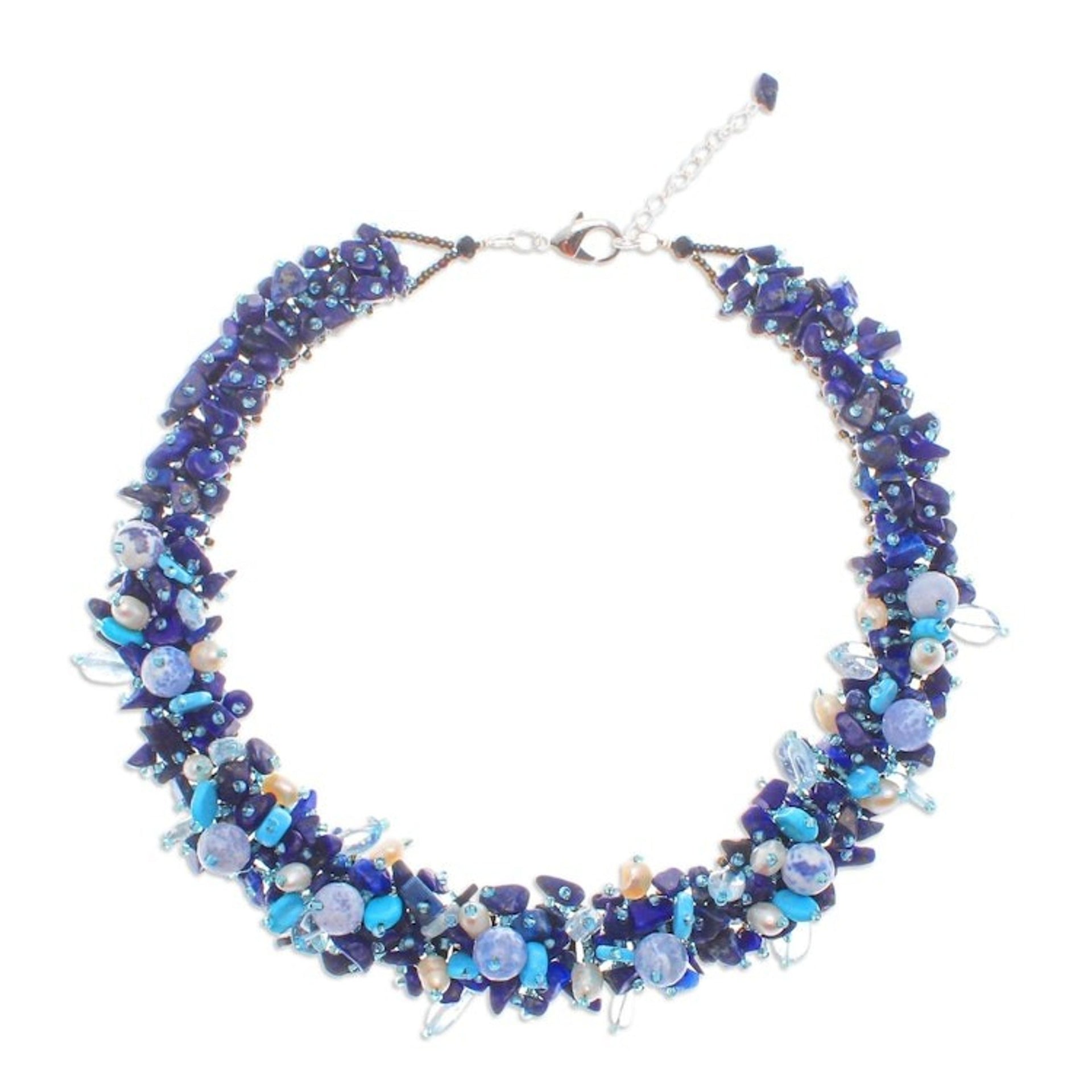 Handcrafted Multi-Gemstone Blue Beaded Necklace 'Blue Paradise'