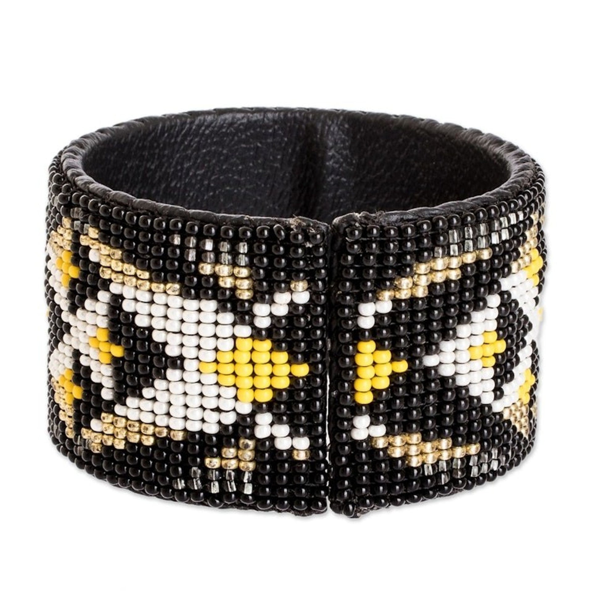 Handmade Beaded Leather Cuff Bracelet 'Transcendent Geometry'