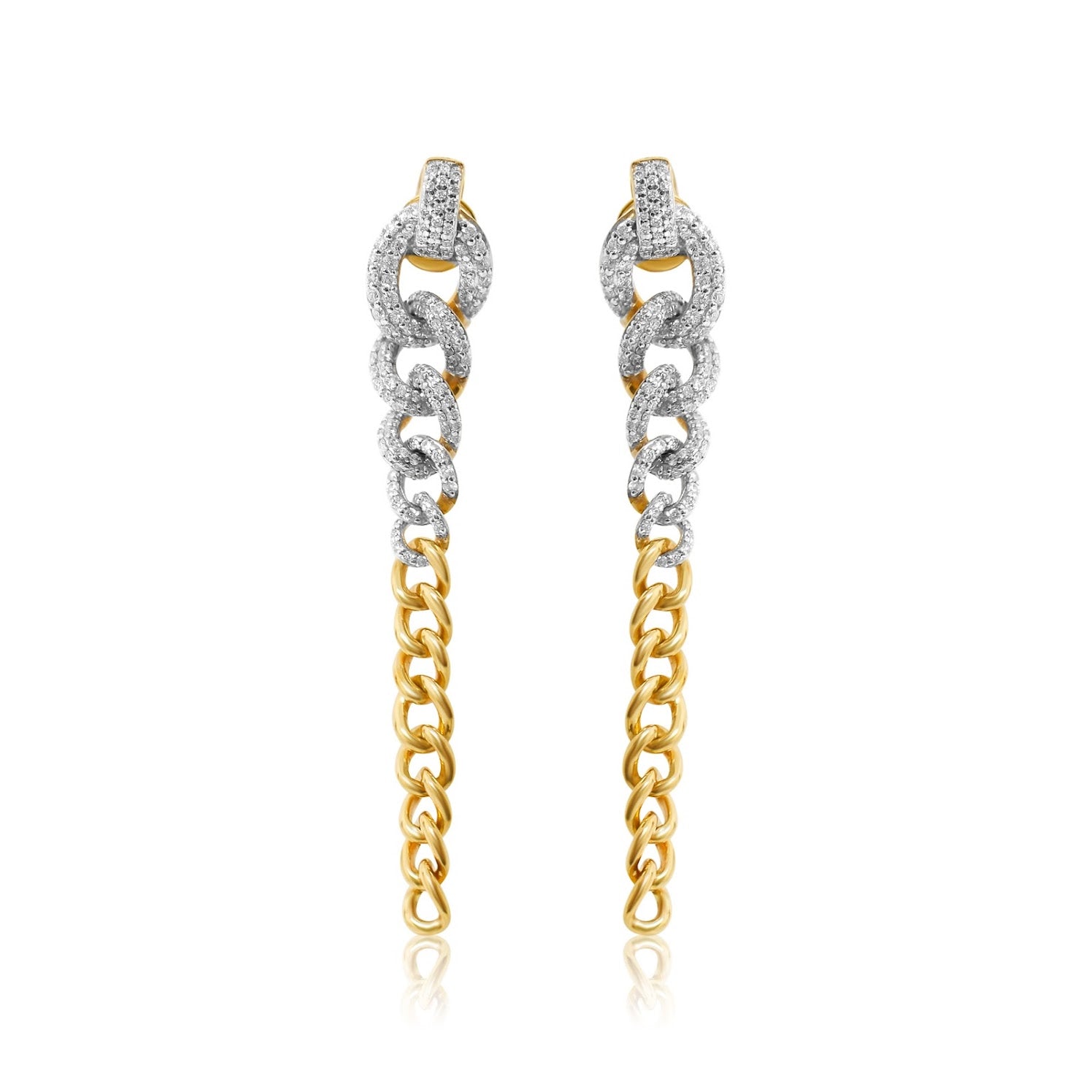 Gold Diamond Graduated Curb Link Chain Earrings