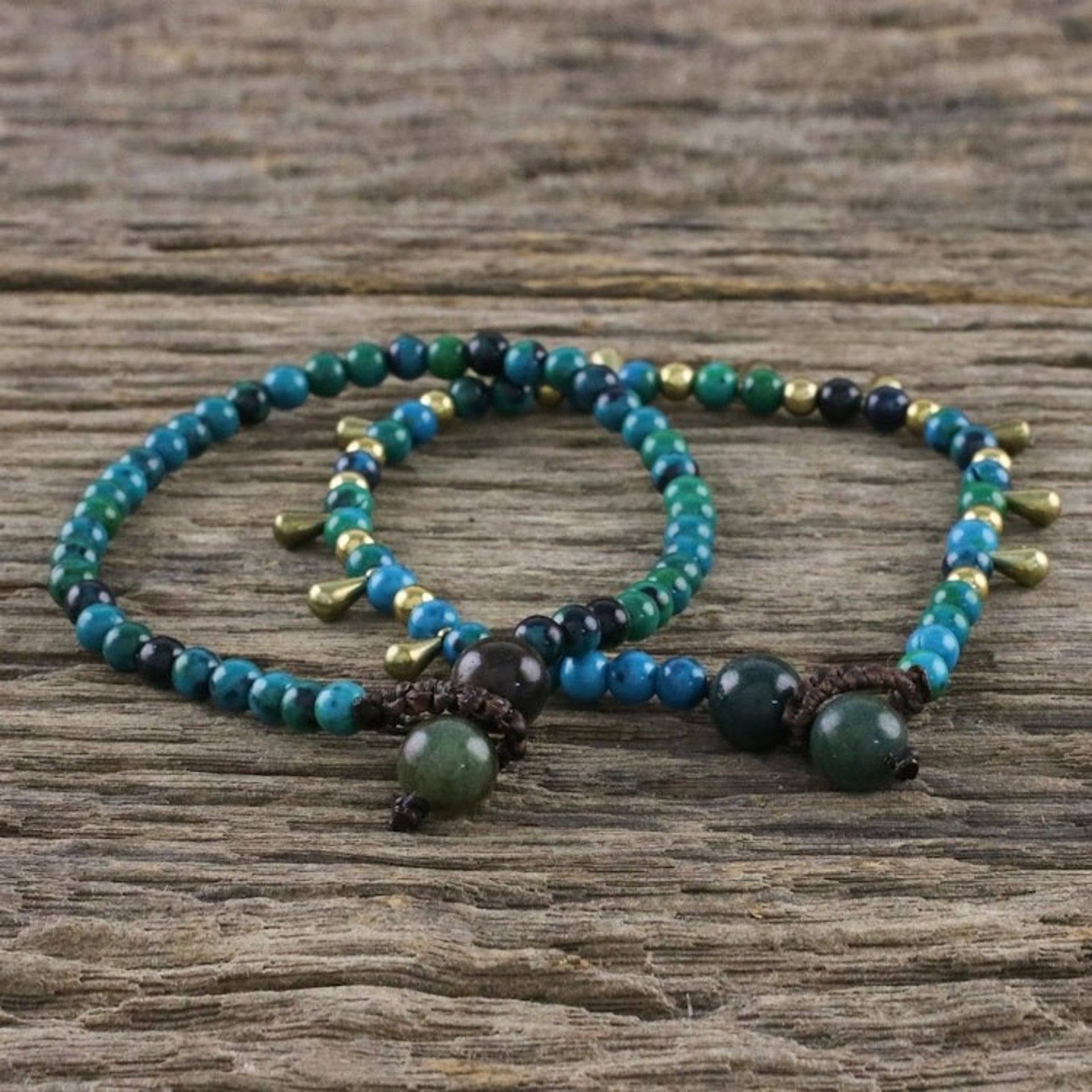 Serpentine and Agate Beaded Bracelets from Thailand Pair 'Beautiful Forever'