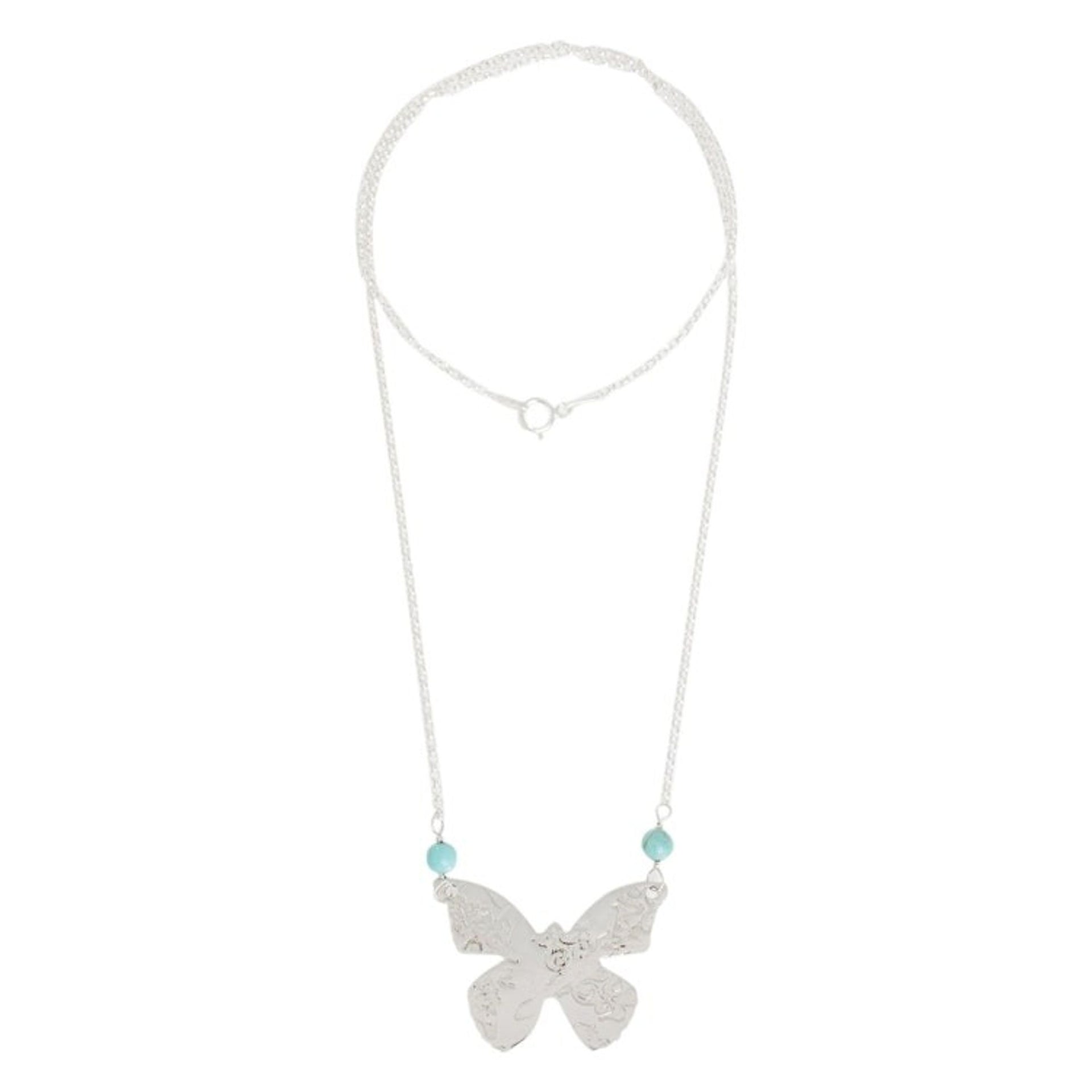 Sterling Silver and Recon. Turquoise Pendant Necklace 'Butterfly Texture'