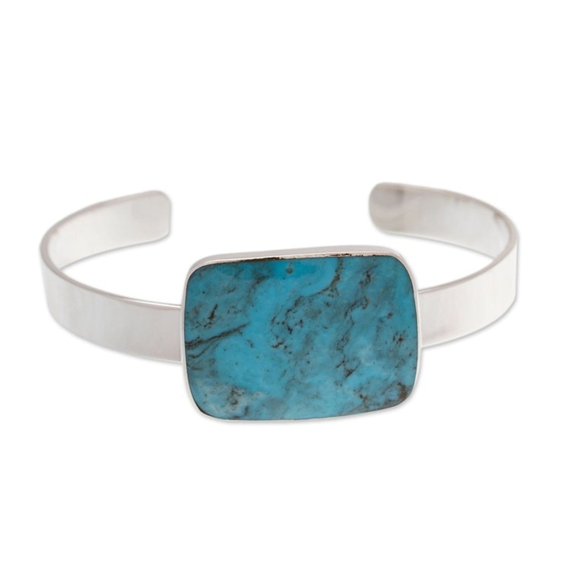 Taxco Silver Sterling Cuff Bracelet with Natural Turquoise 'Caribbean Mosaic'