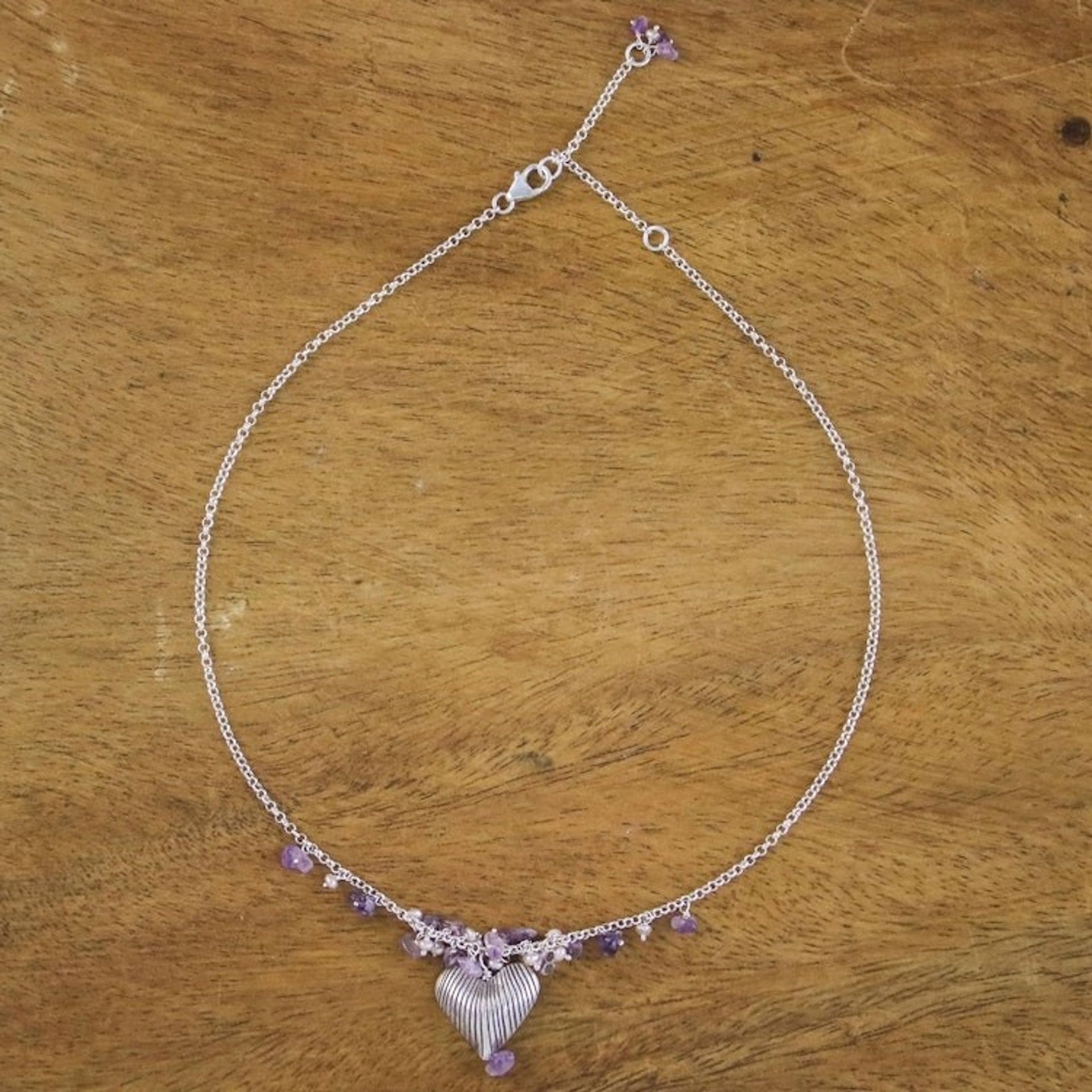 Handcrafted Silver and Amethyst Heart Necklace 'The Secret of Love'