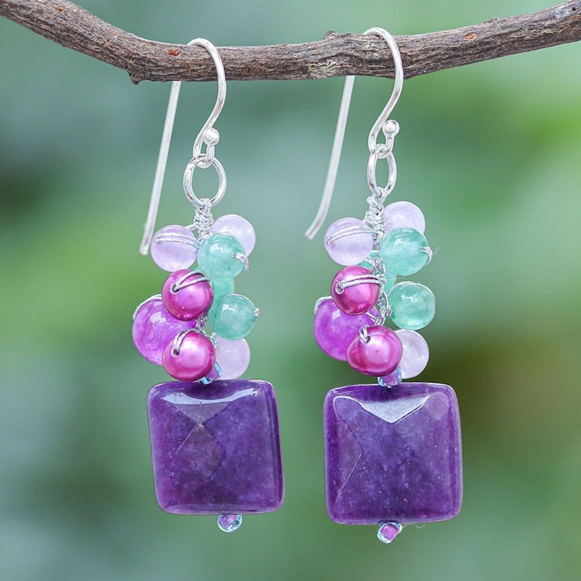 Purple Quartz and Cultured Pearl Dangle Earrings 'Full of Dreams'