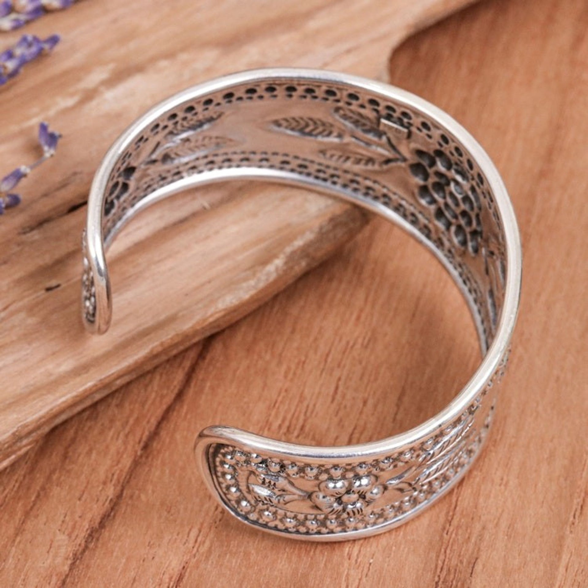 Handmade Sterling Silver Floral Cuff Bracelet from Thailand 'Pleasure in Paradise'