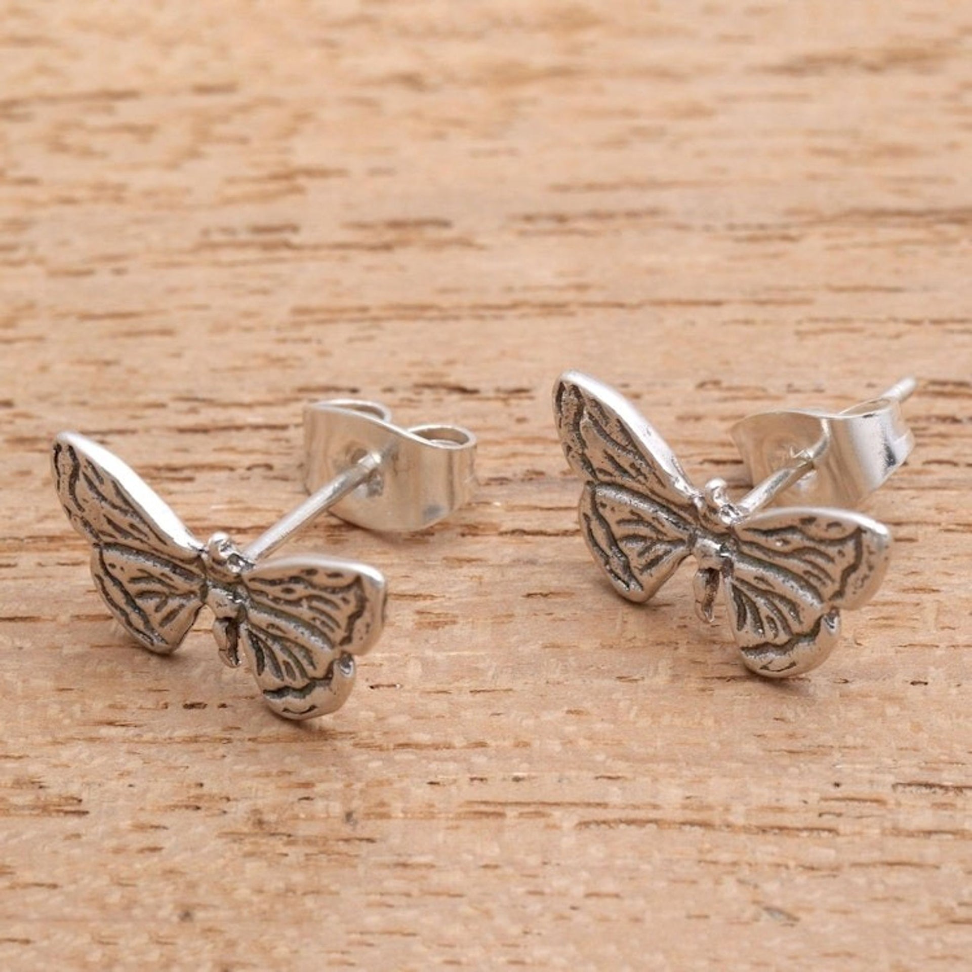Sterling Silver Butterfly Wing Stud Earrings from Bali 'Pretty Wings'