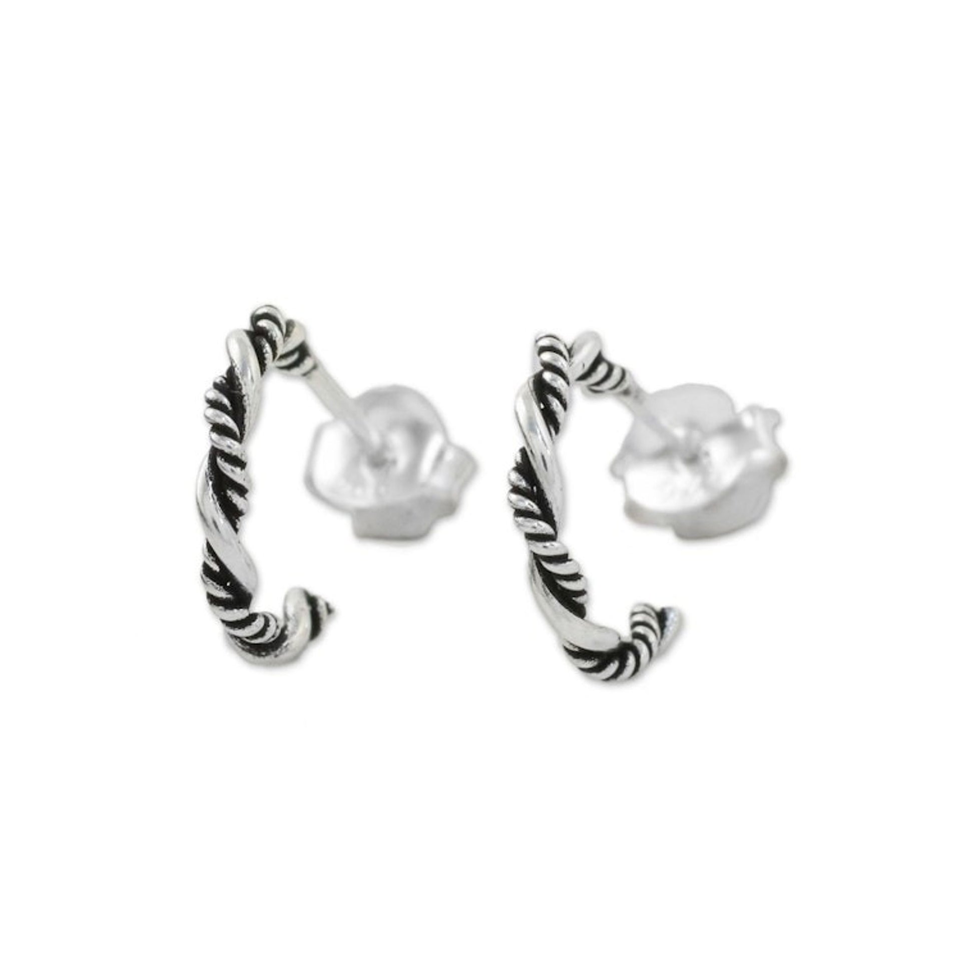 Sterling Silver Half Hoop Earrings with a Combination Finish 'Light and Dark'