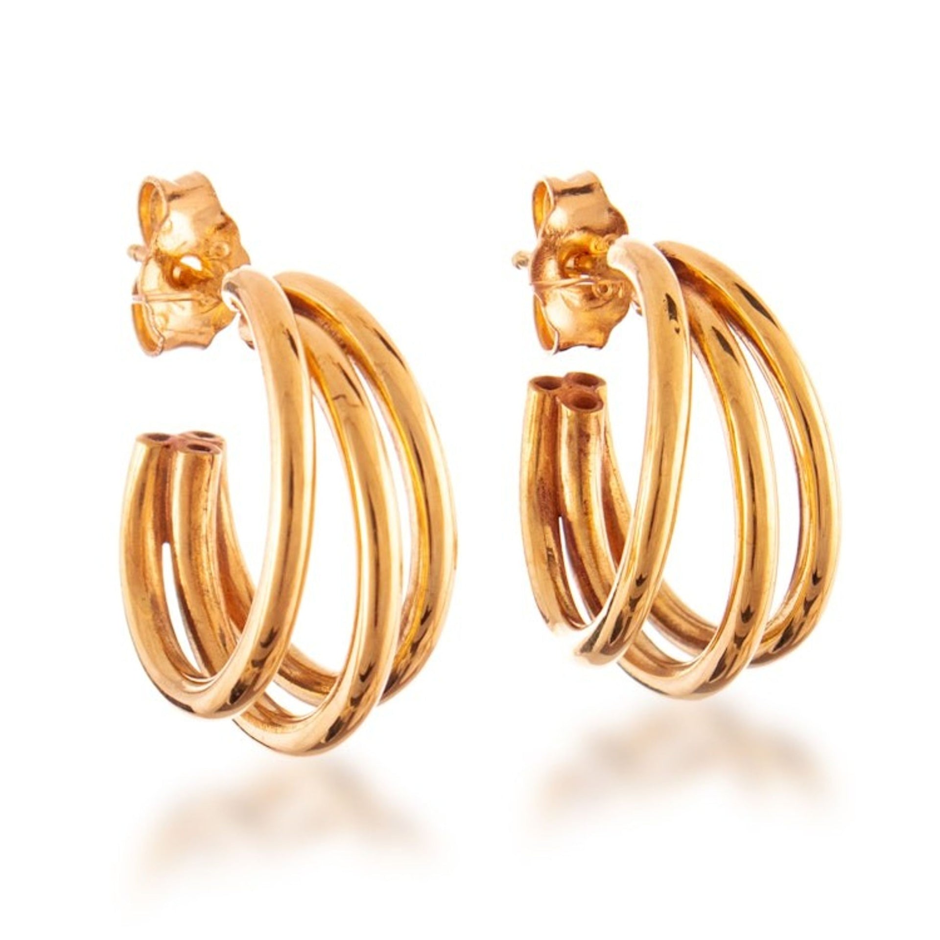 18k Gold-Plated Three-Strand Polished Half-Hoop Earrings 'Radiant Trendy Triad'