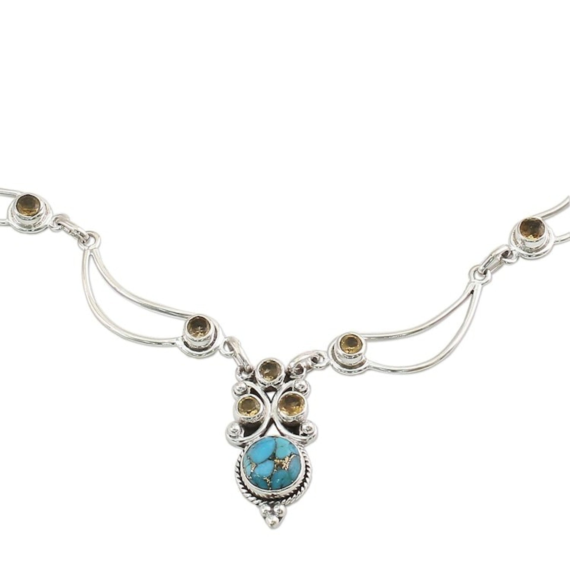 Sterling Silver Citrine Turquoise Pendant Necklace 'Radiant Princess'