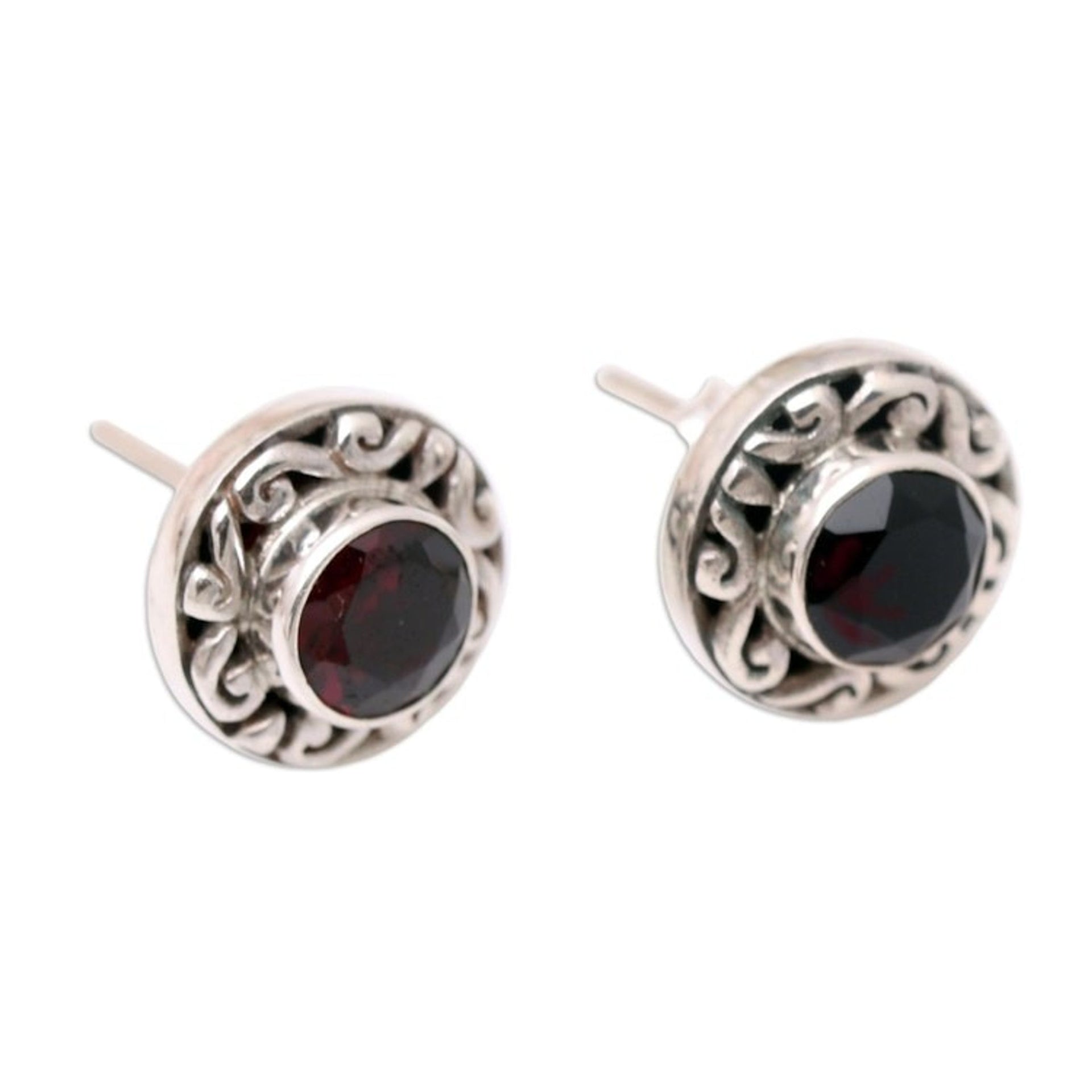 Sterling Silver and Garnet Button Earrings 'Treasure Island'
