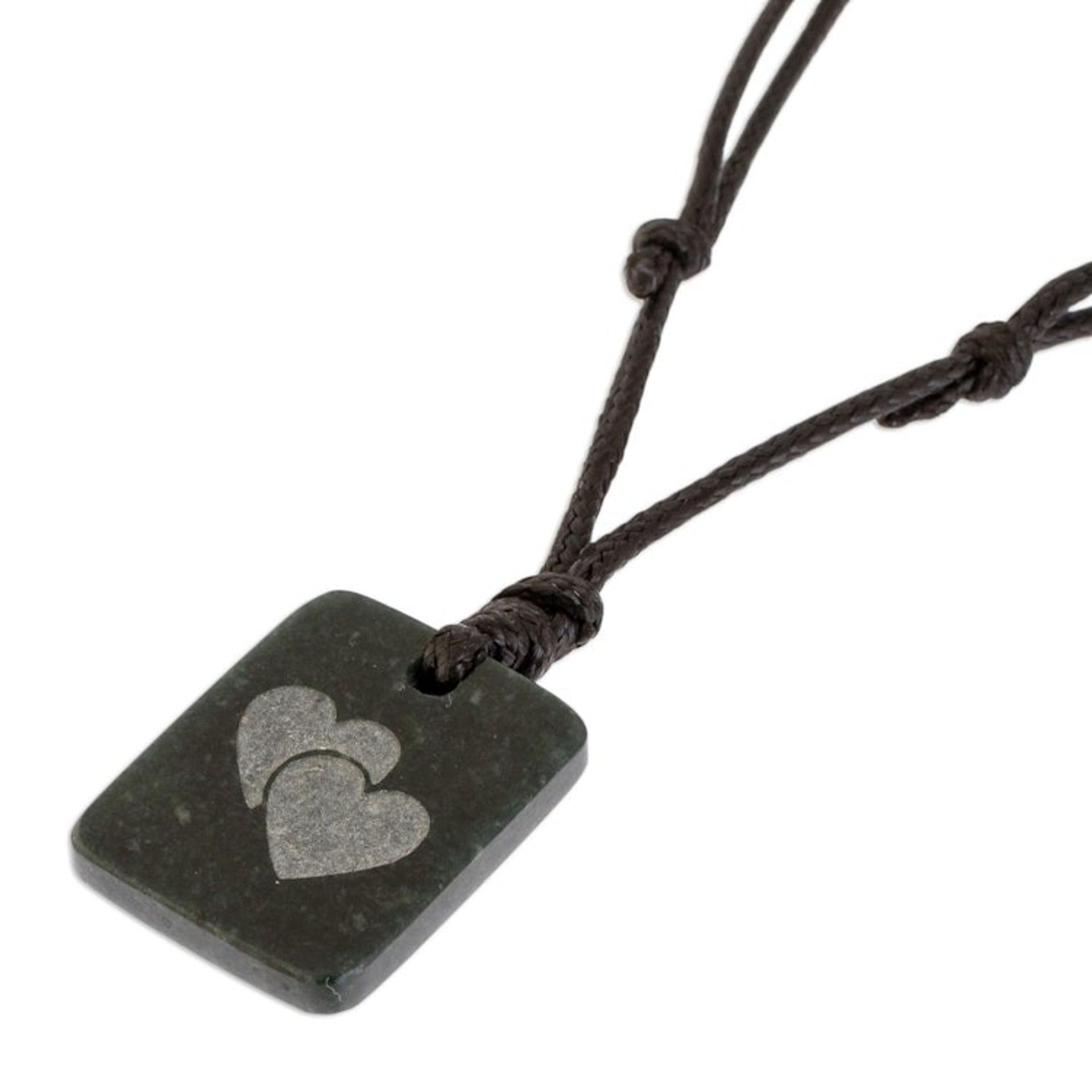 Hearts Pendant Necklace in Dark Green Jade from Guatemala 'Close Hearts'