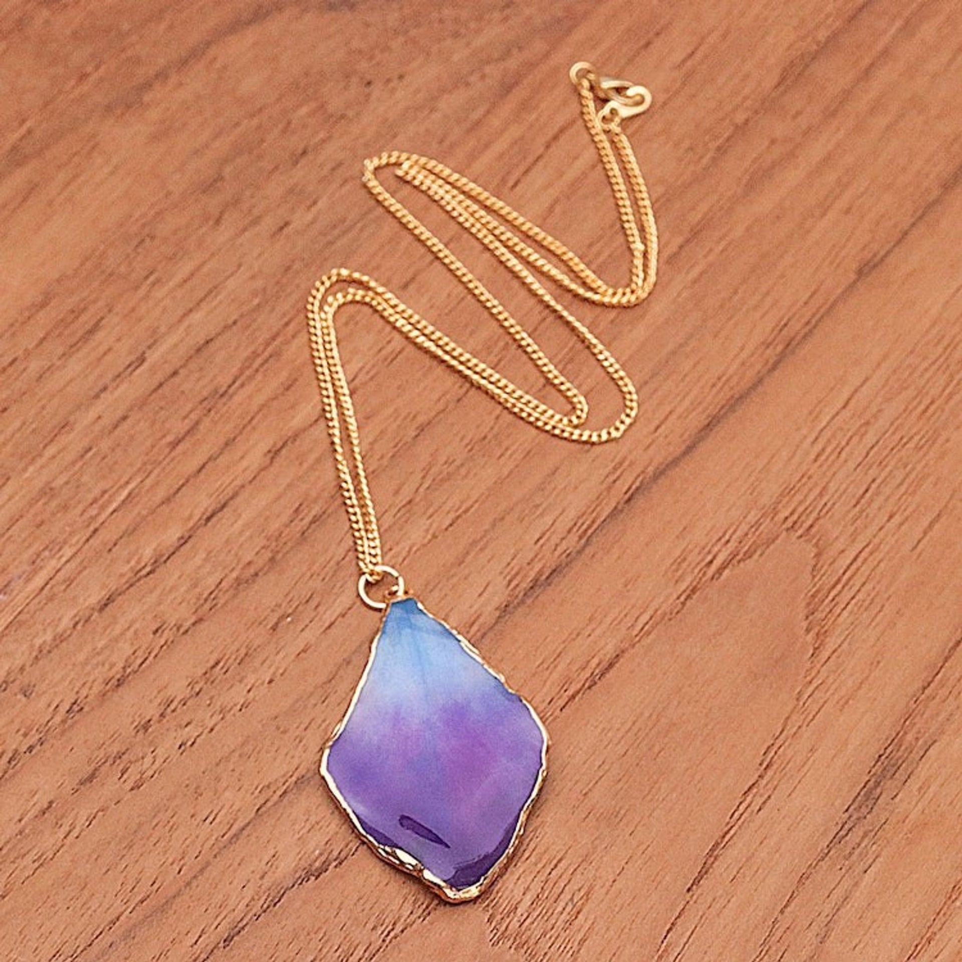 Blue and Purple Orchid 22k Gold-Accented Pendant Necklace 'Oneiric Petal'