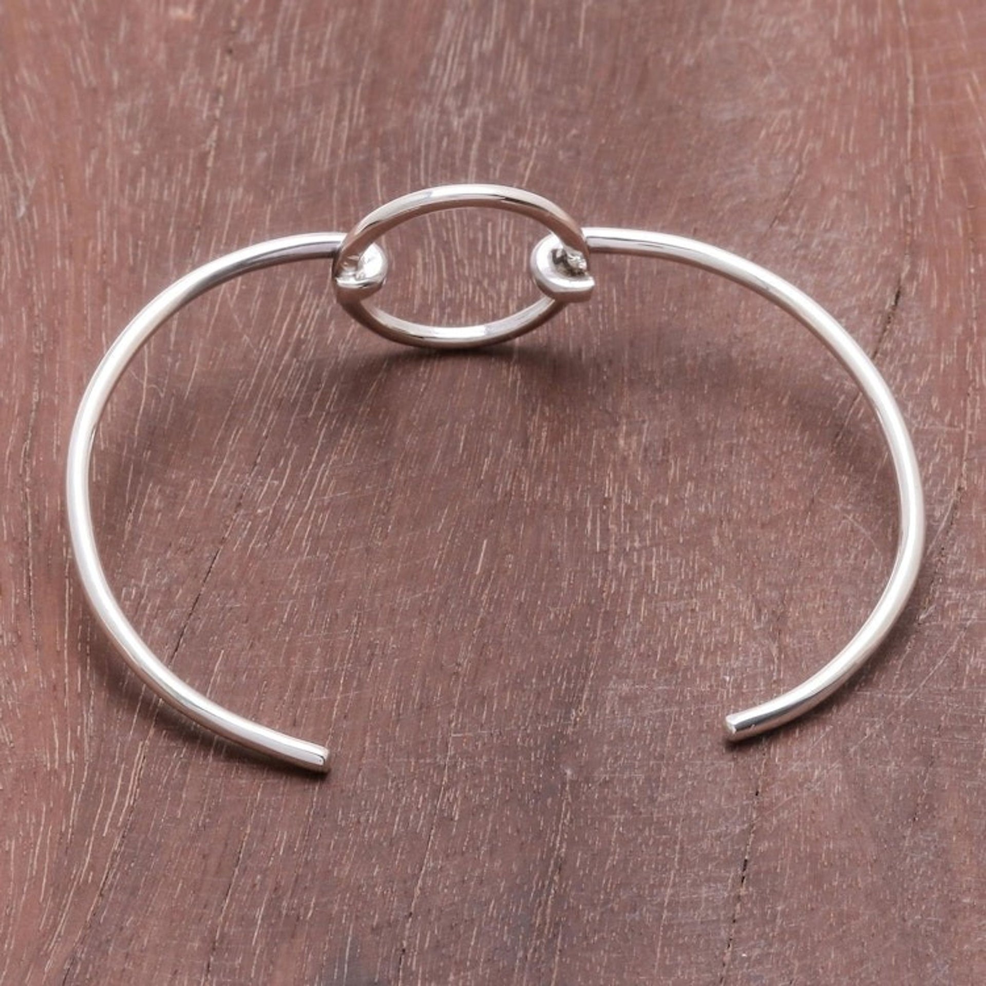 Modern Sterling Silver Cuff Bracelet with a Circular Pendant 'Circular Space'